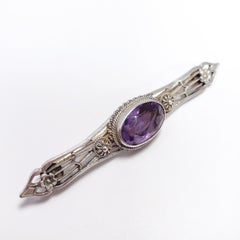 Antique Victorian Amethyst & Sterling Silver Floral Brooch / Sash Pin