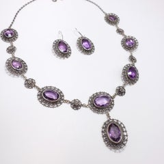 Antique Victorian Genuine Amethyst 800 Silver Demi Parure Earrings Necklace