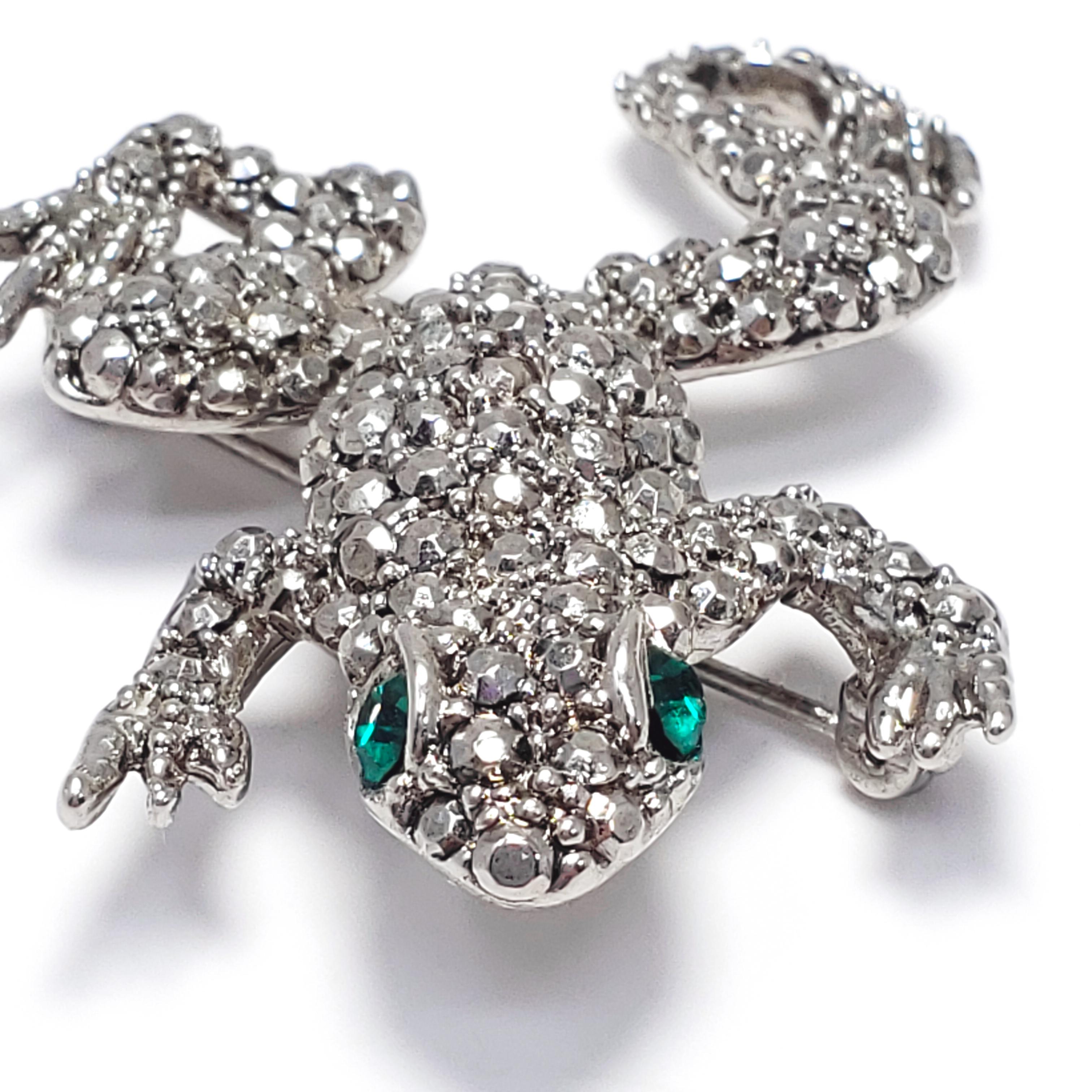 Women's or Men's Hobe Pave Marcasite and Silver Frog Brooch Pin, 1940s