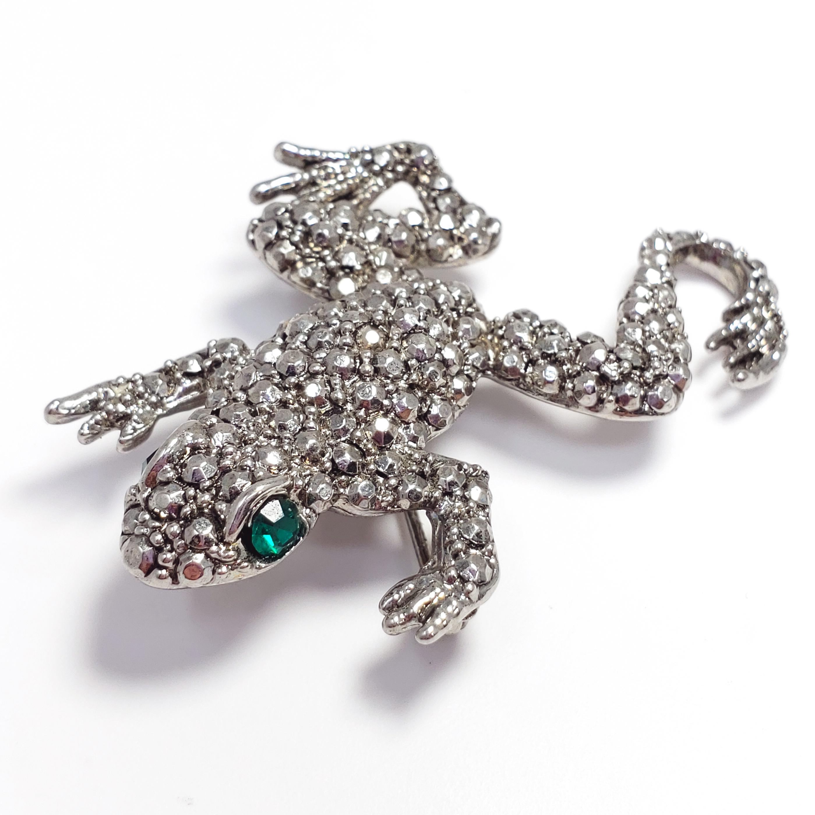 Hobe Pave Marcasite and Silver Frog Brooch Pin, 1940s In Good Condition In Milford, DE