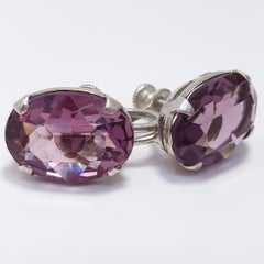 Boucles d'oreilles à vis anciennes en argent sterling avec améthyste, c 1910