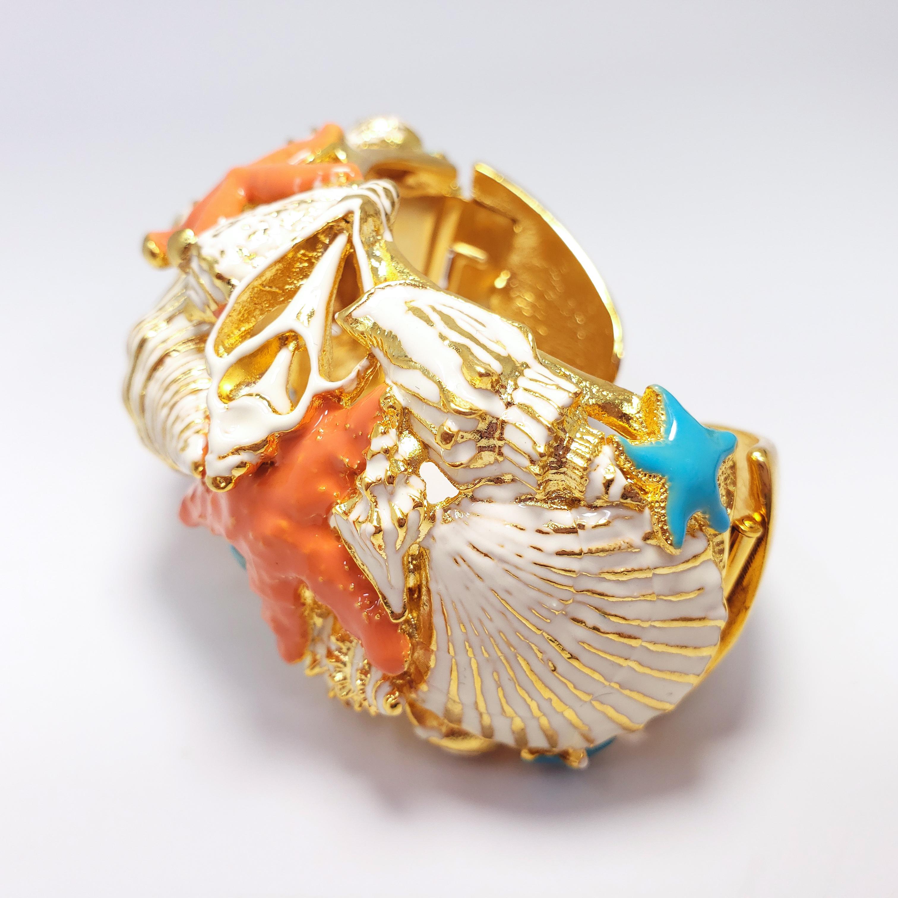 Retro KJL Kenneth Jay Lane Nautical Enameled Cuff Fashion Bracelet in Gold