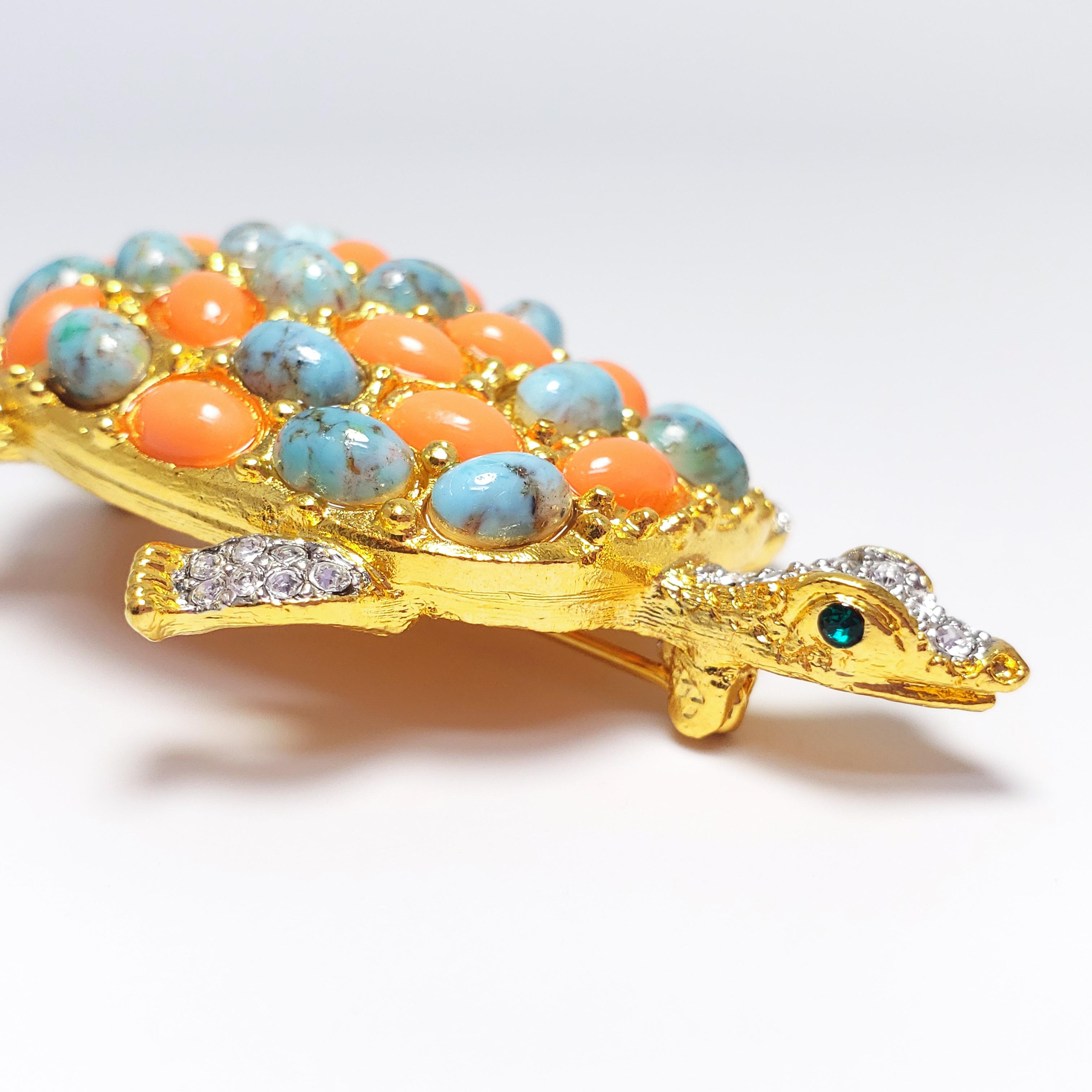 KJL Kenneth Jay Lane Pave Cabochon & Crystal Turtle Brooch Pin in Gold 1