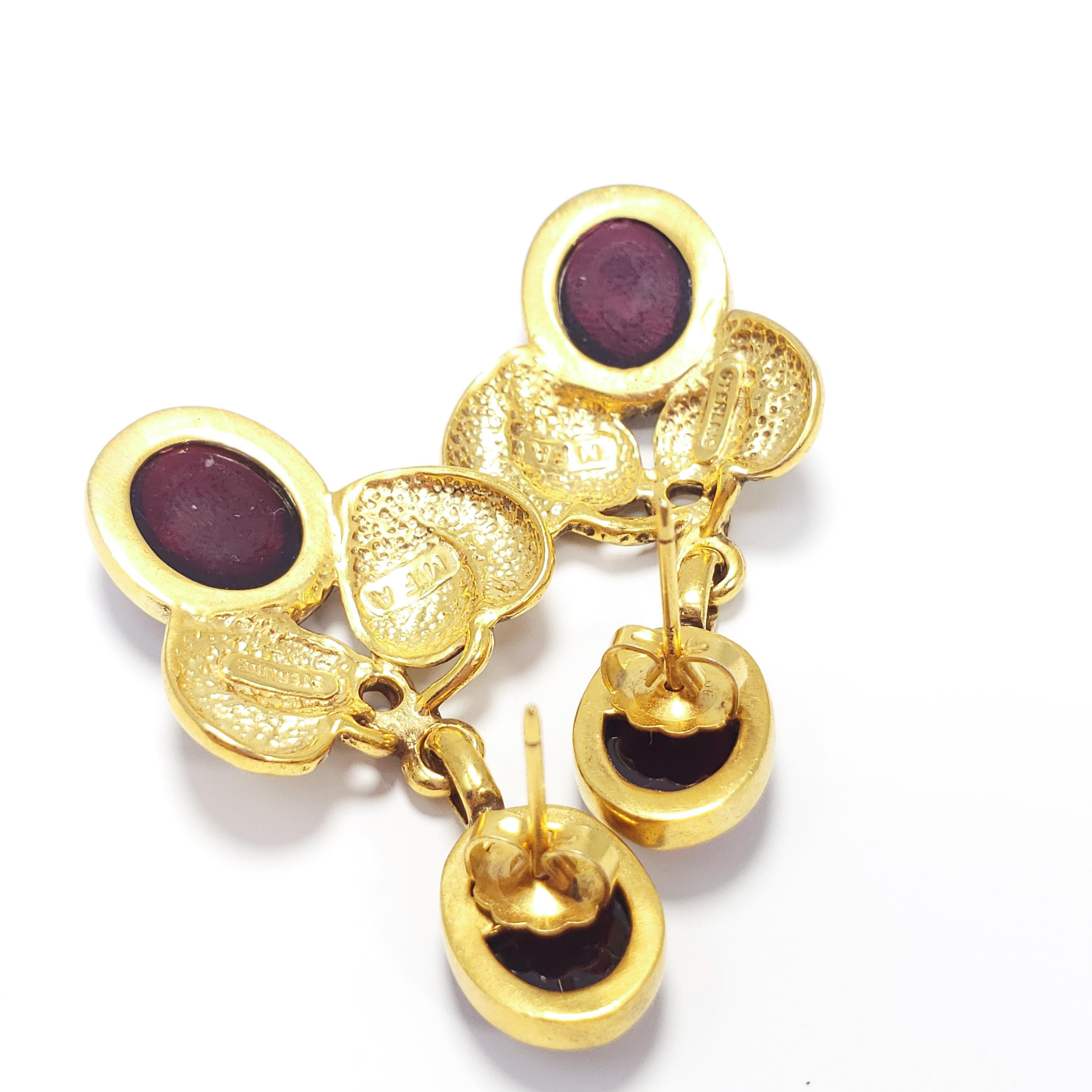 Cabochon Floral Garnet Dangling Vermeil Earrings, MFA, Mid 1900s For Sale