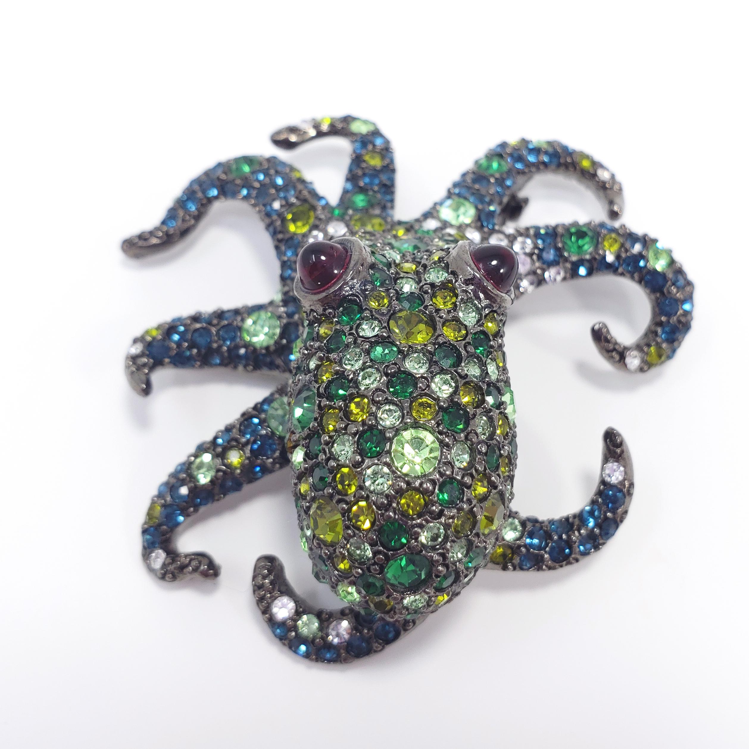 KJL Kenneth Jay Lane Pave Green and White Crystal Octopus Brooch 1