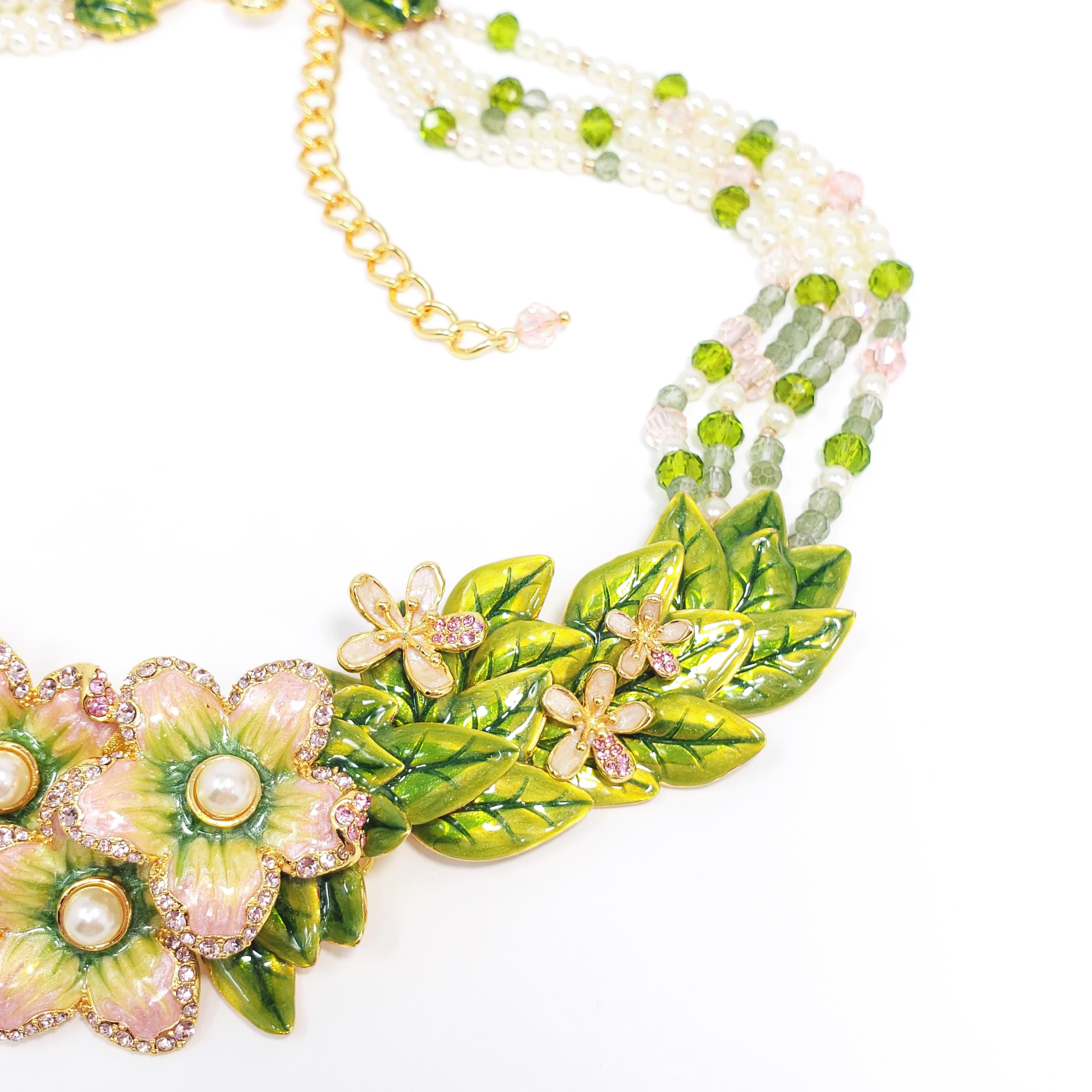 Women's Jay Strongwater “Spring Blossom”  Enamel, Crystal and Simulated Pearl Necklace