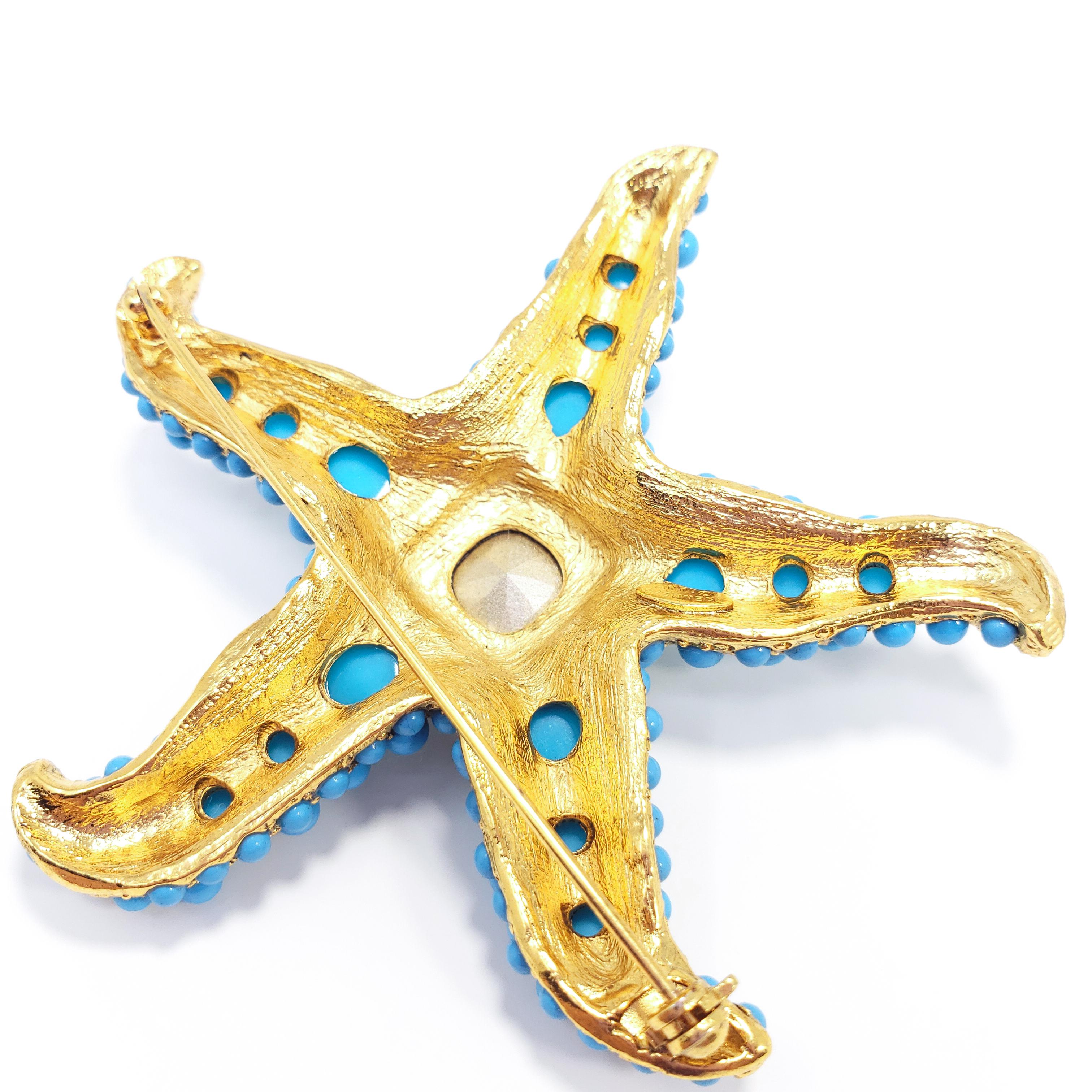 Women's KJL Kenneth Jay Lane Turquoise Cabochon & Olive Crystal Starfish Pin, Brooch