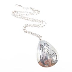 Native American Sterling Silver Inlay Pendant, mid 1900s