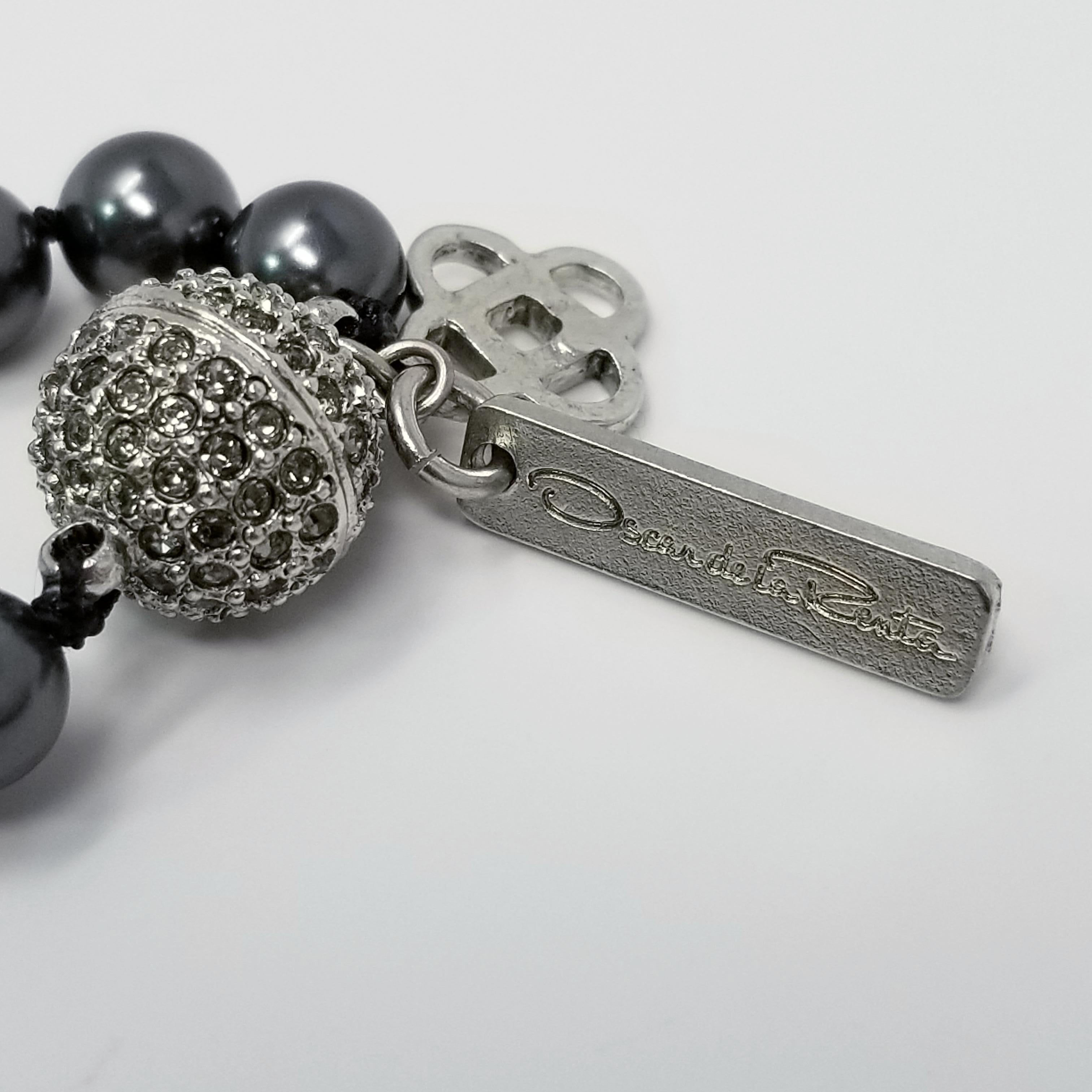 Round Cut Oscar de la Renta Dark Metallic Bead and Black & Clear Crystal Tassel Necklace For Sale