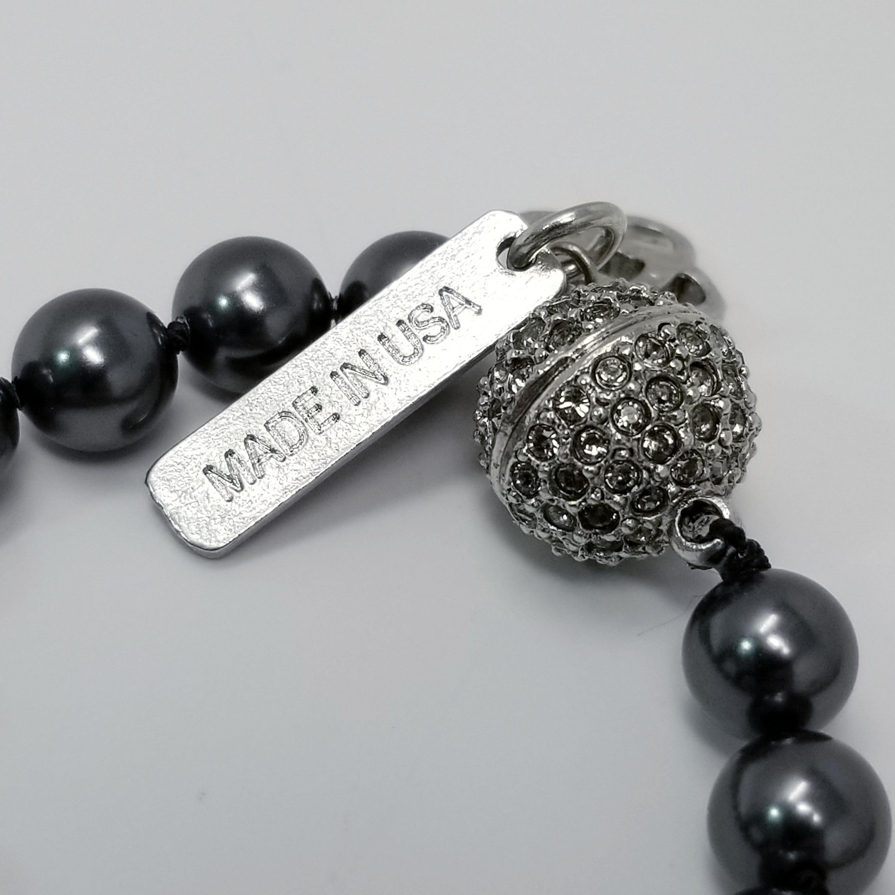 Oscar de la Renta Dark Metallic Bead and Black & Clear Crystal Tassel Necklace In New Condition For Sale In Milford, DE