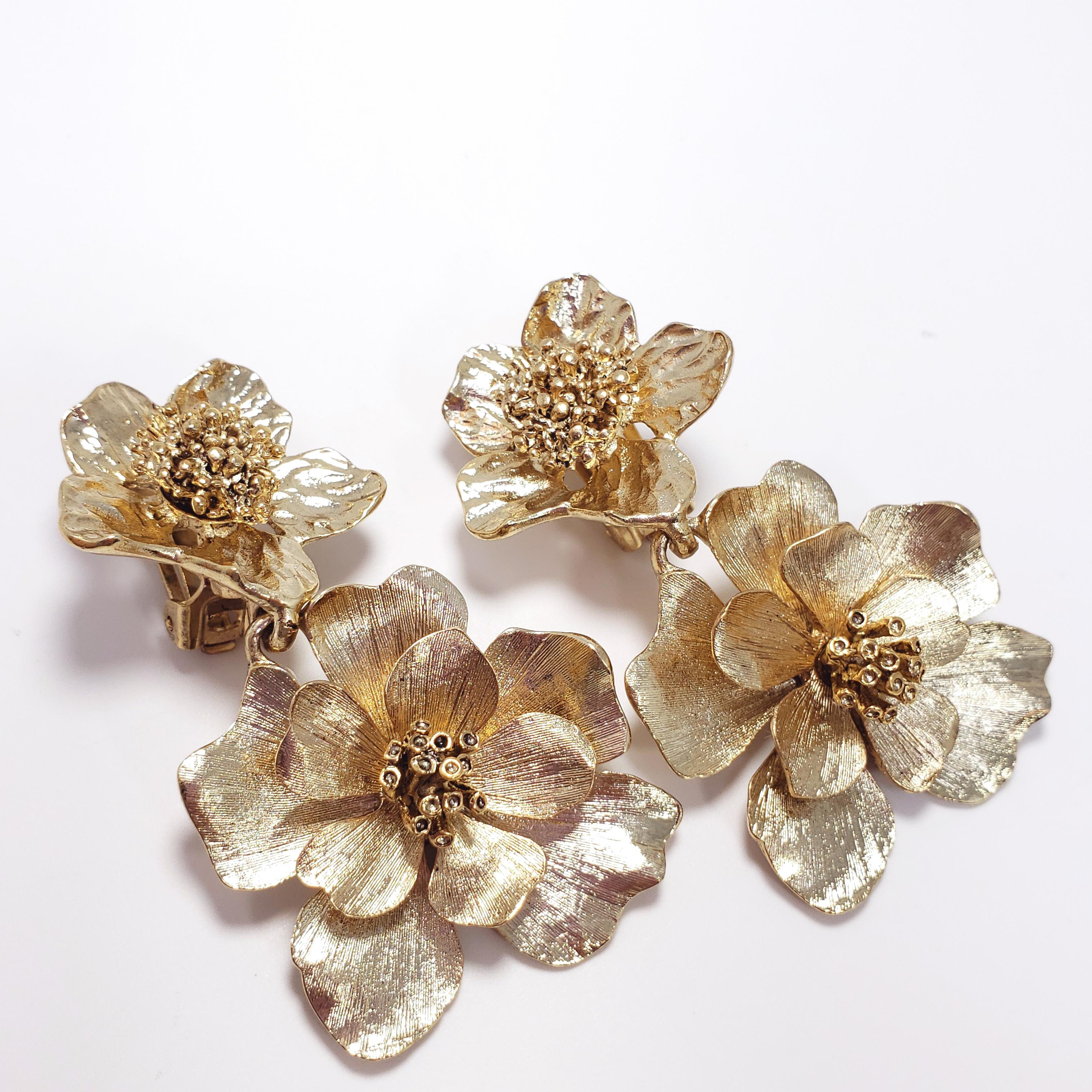 oscar de la renta gold flower earrings