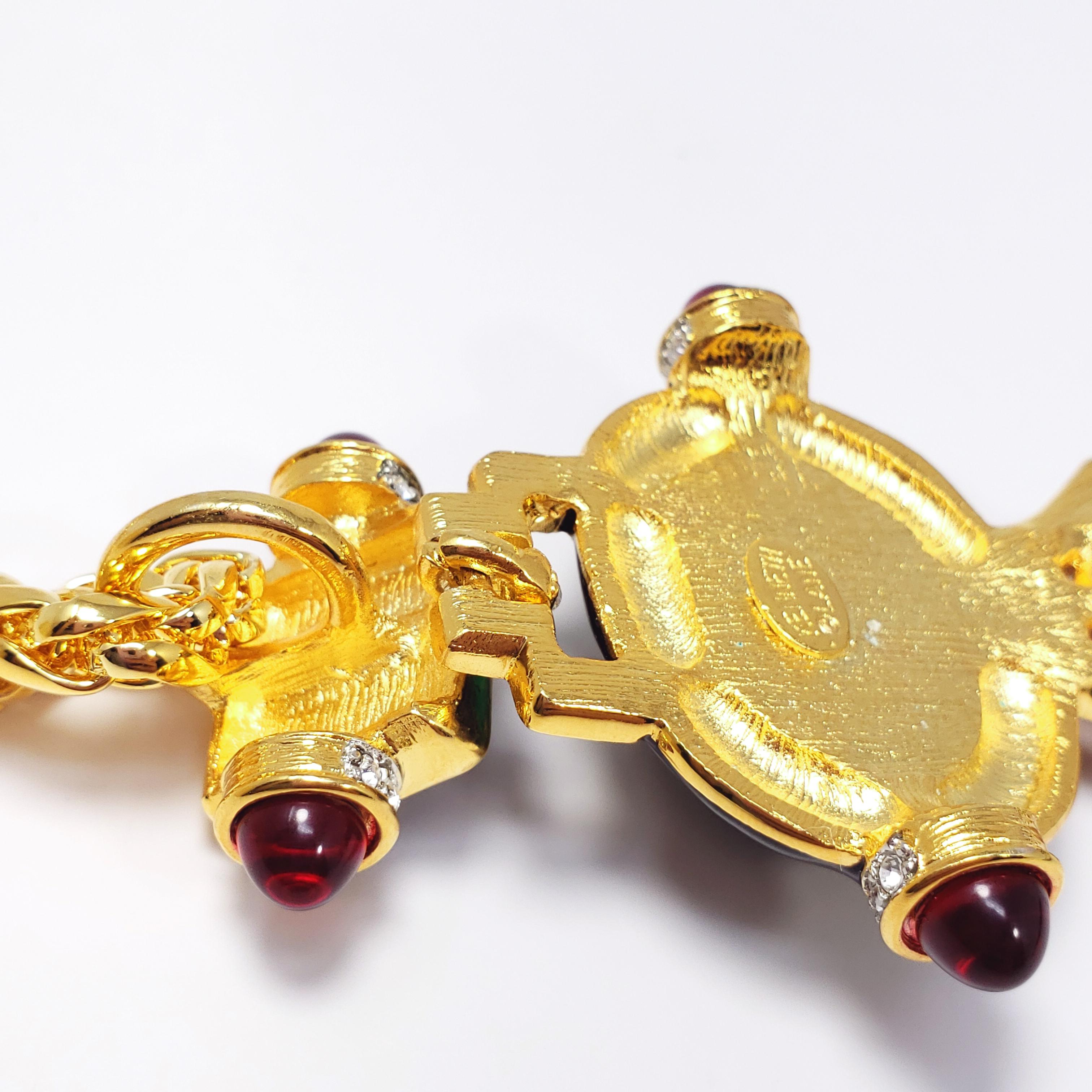 KJL Kenneth Jay Lane Art Deco Cabochon & Crystal Pendant Necklace on Gold Chain 6
