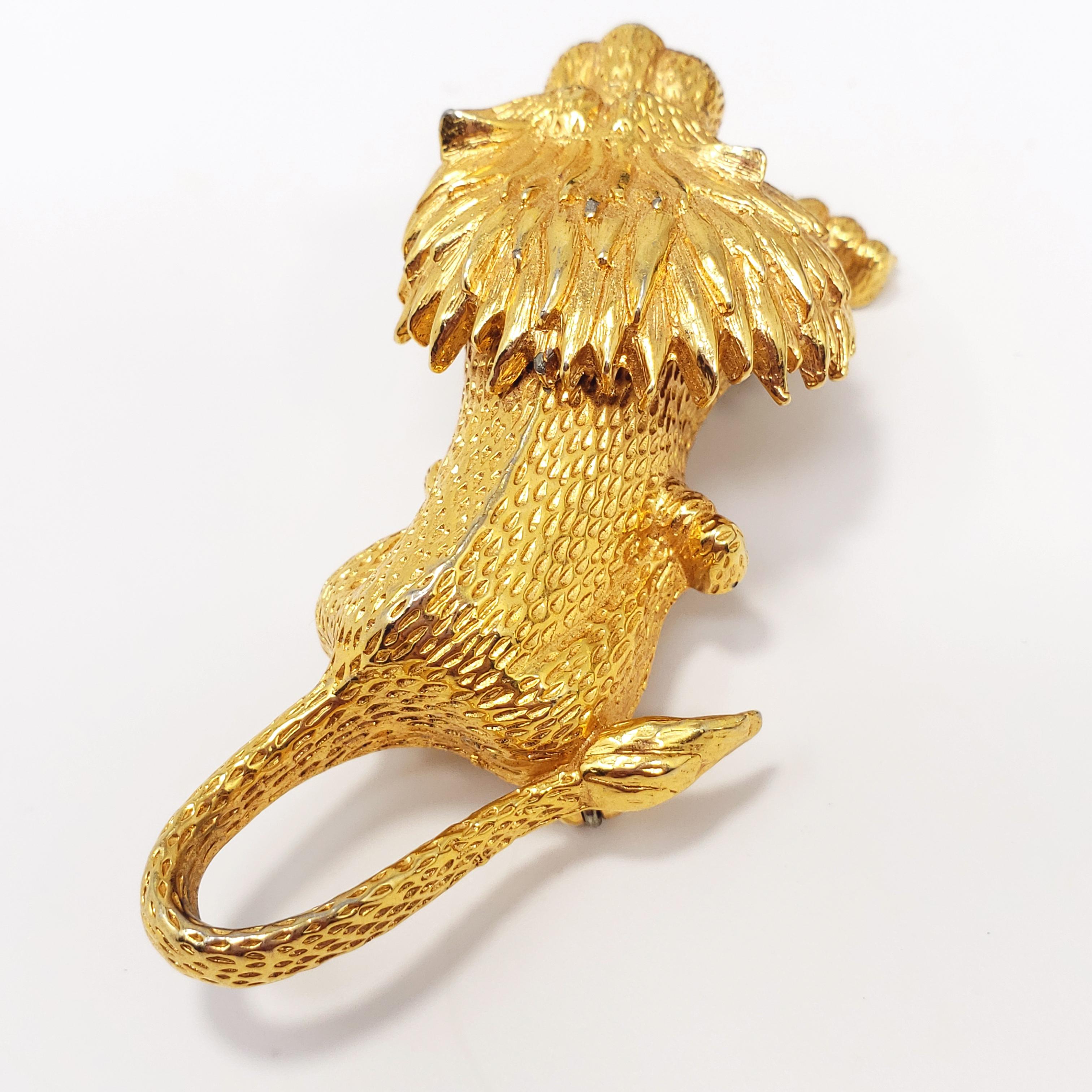 Retro Vintage Jomaz Textured Lion Pin Brooch in Gold