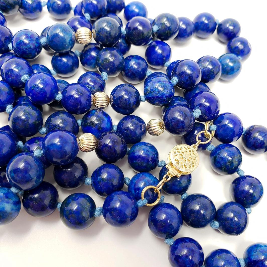 lapis bead necklace in 14k yellow gold