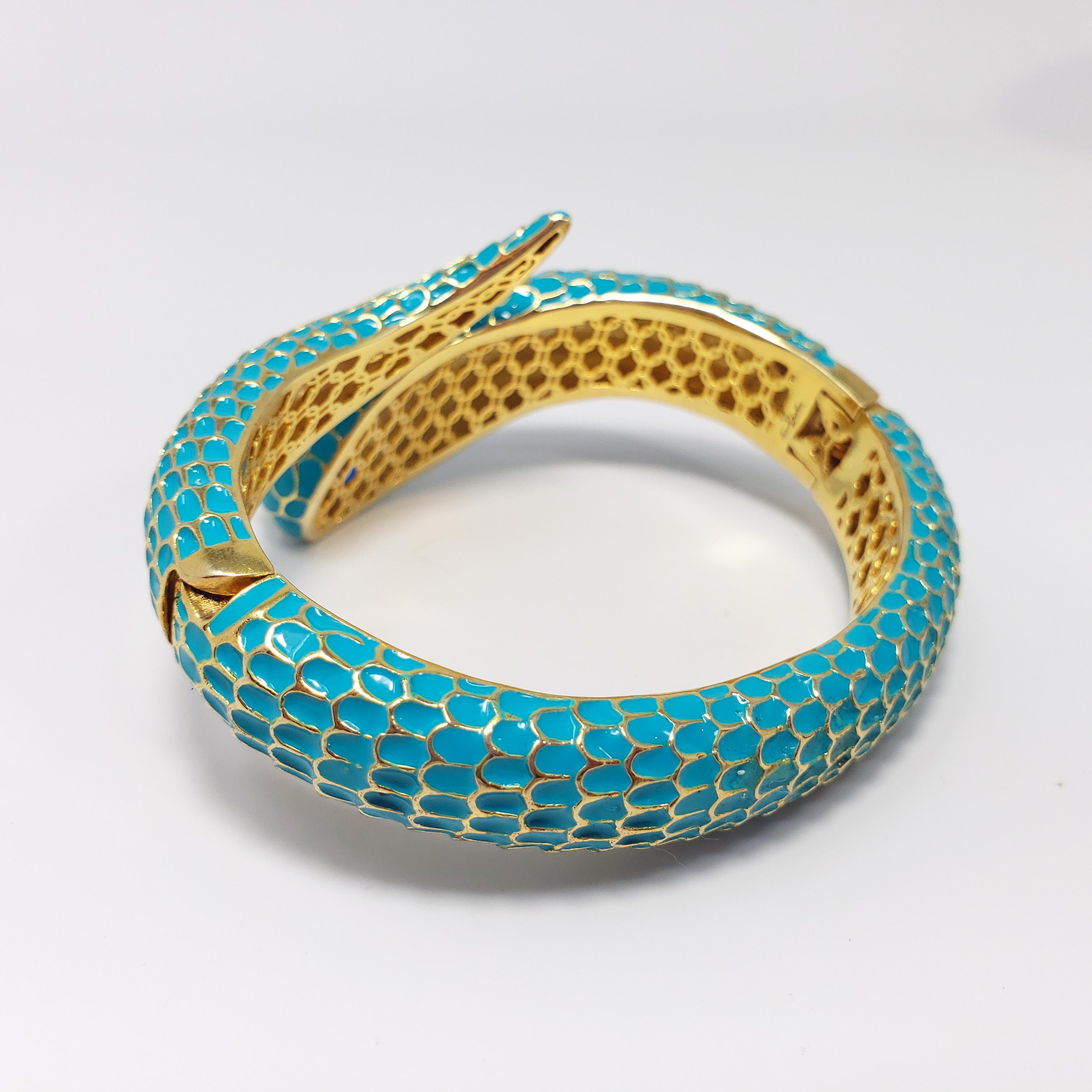 CZ by Kenneth Jay Lane KJL Cubic Zirconia Turquoise Coiled Snake Bangle Bracelet 5