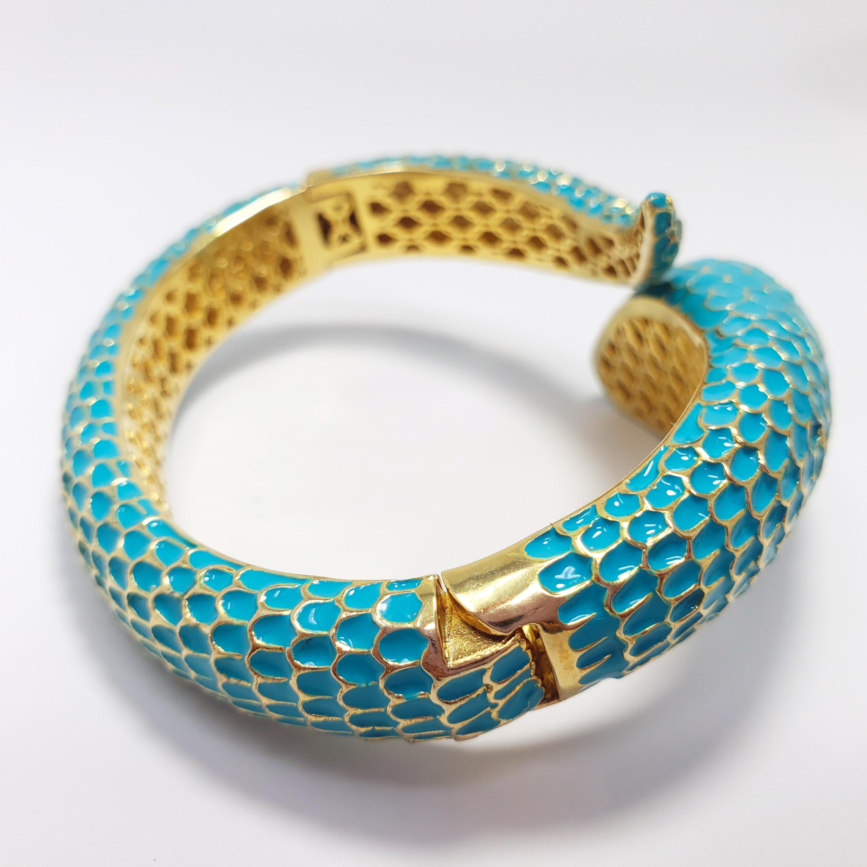 CZ by Kenneth Jay Lane KJL Cubic Zirconia Turquoise Coiled Snake Bangle Bracelet 4