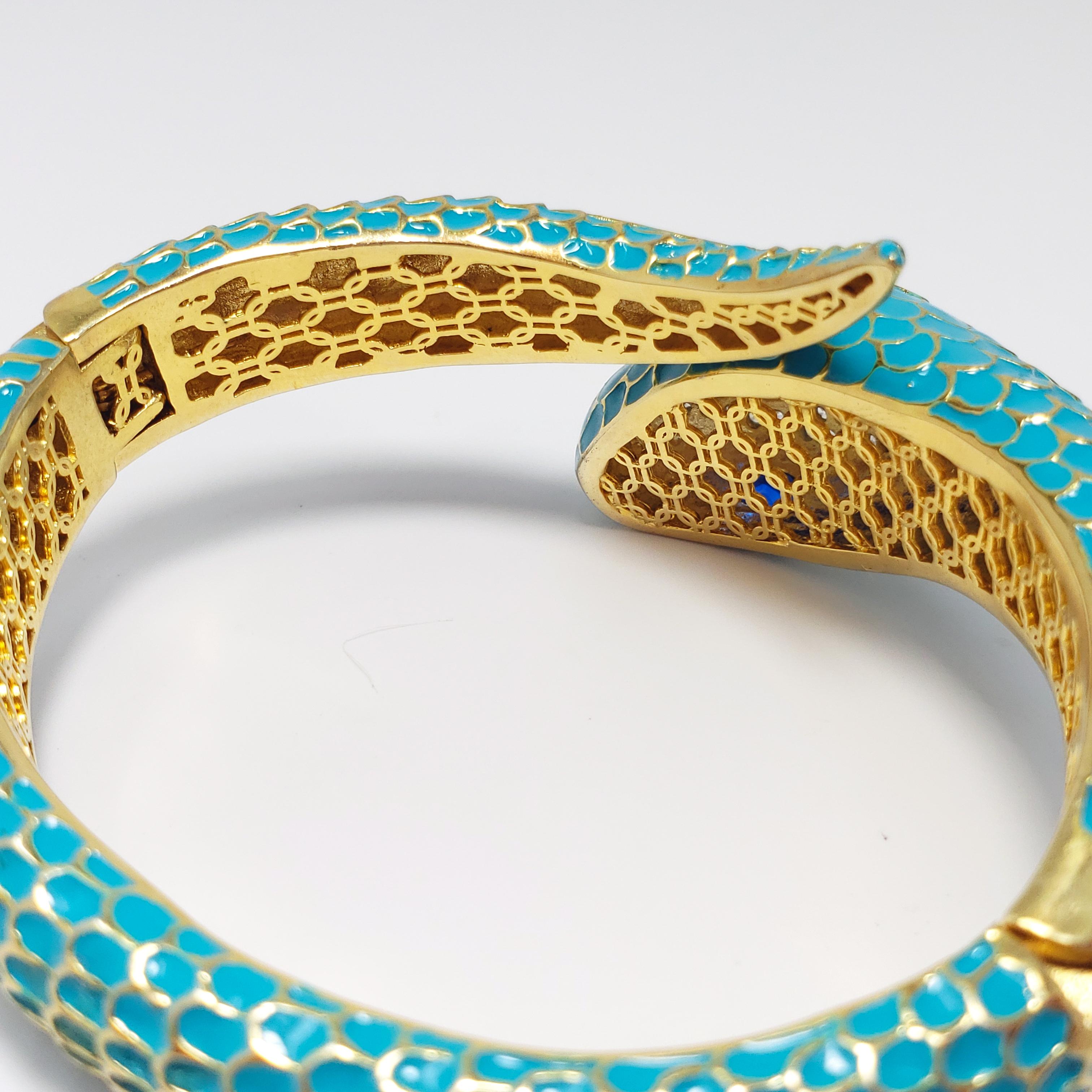 CZ by Kenneth Jay Lane KJL Cubic Zirconia Turquoise Coiled Snake Bangle Bracelet 6