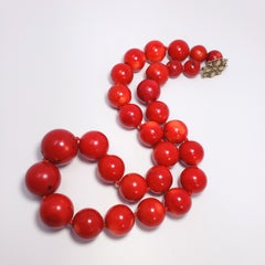 Vintage 22mm Graduated Genuine Oxblood Red Coral Bead 22" Necklace, circa 1930s