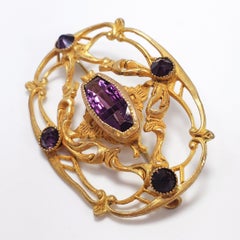 Victorian Vermeil Amethyst Filigree Brooch, Early 1900s