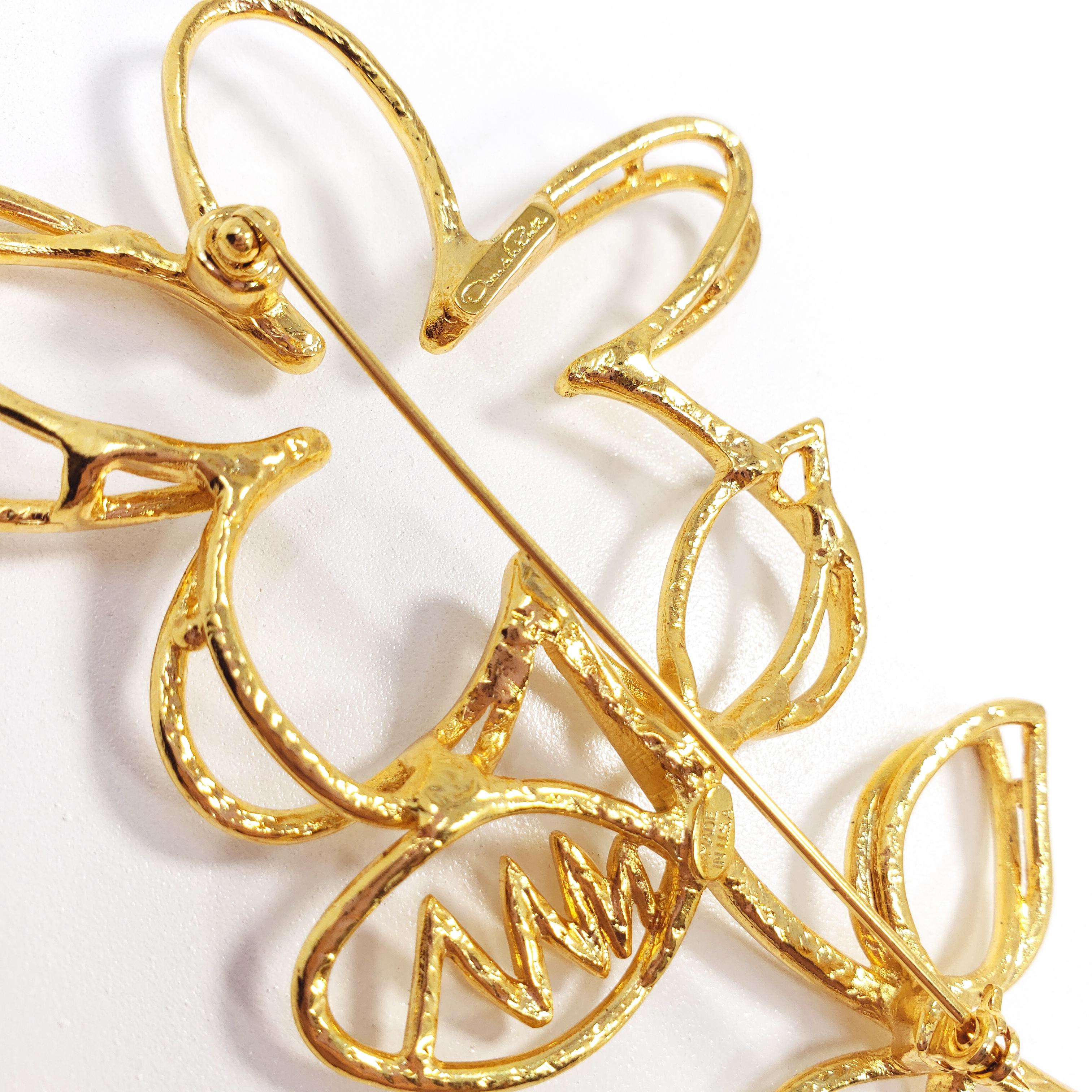 Women's Oscar de la Renta Botanical Scribble Flower Brooch Pin in Gold