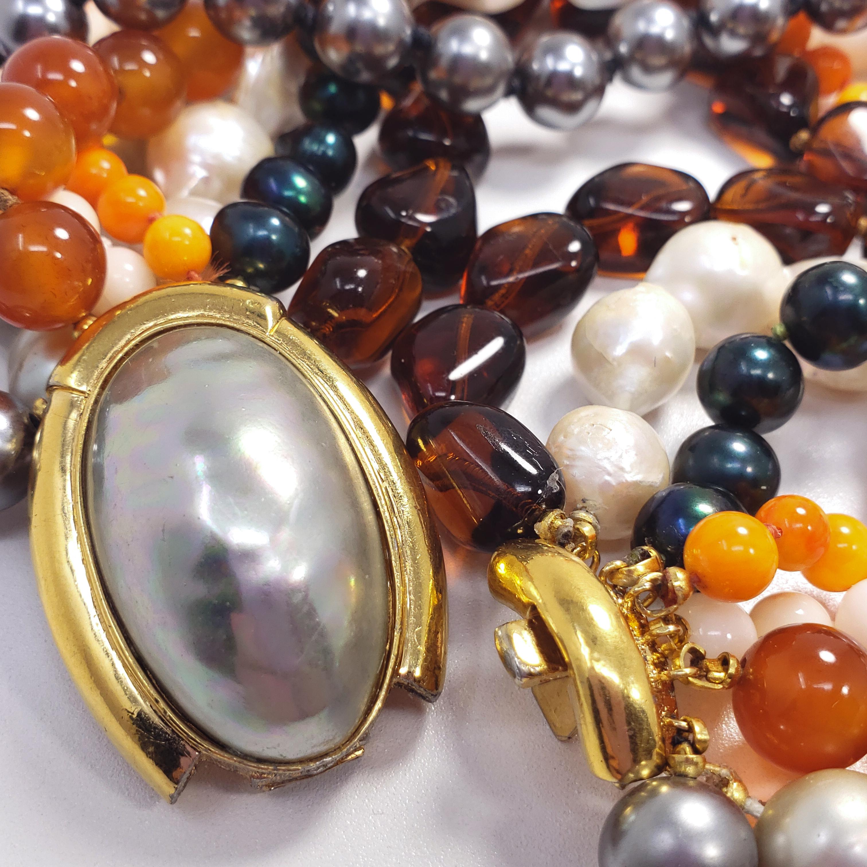 Ciner Tahitian, Baroque Pearl, Angel Skin, Orange Coral, Carnelian Necklace In Excellent Condition For Sale In Milford, DE