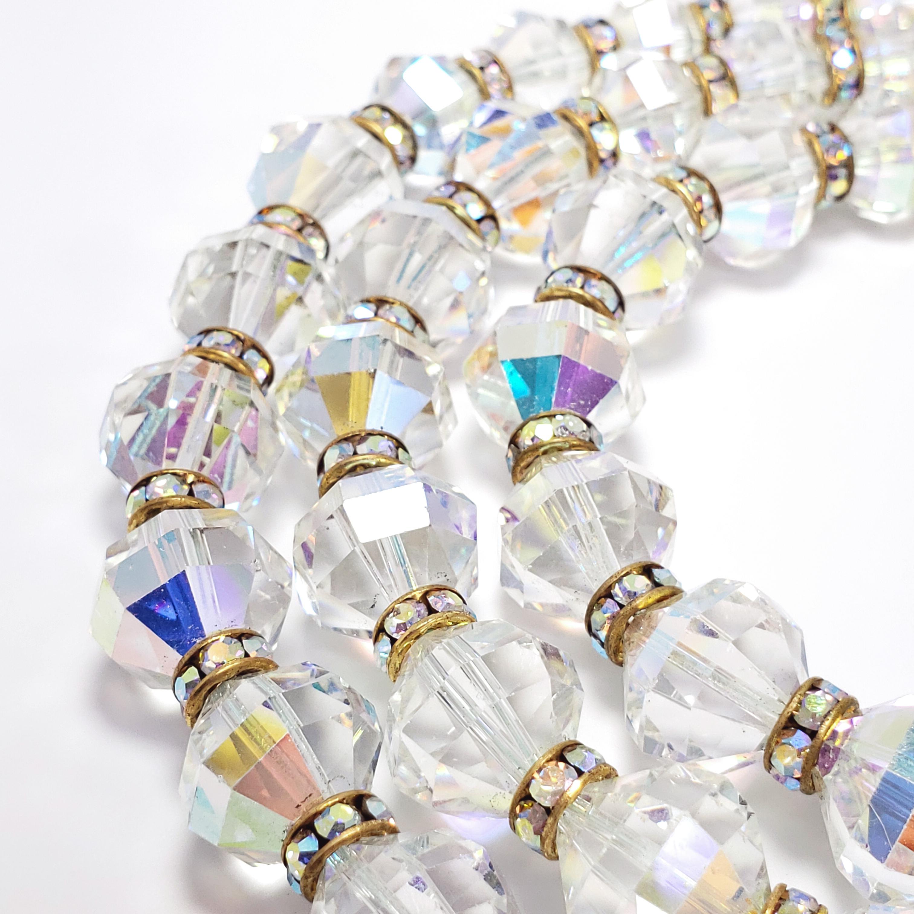 Vendome Aurora Borealis Crystal Demi Parure Three Strand Necklace and Earrings 1