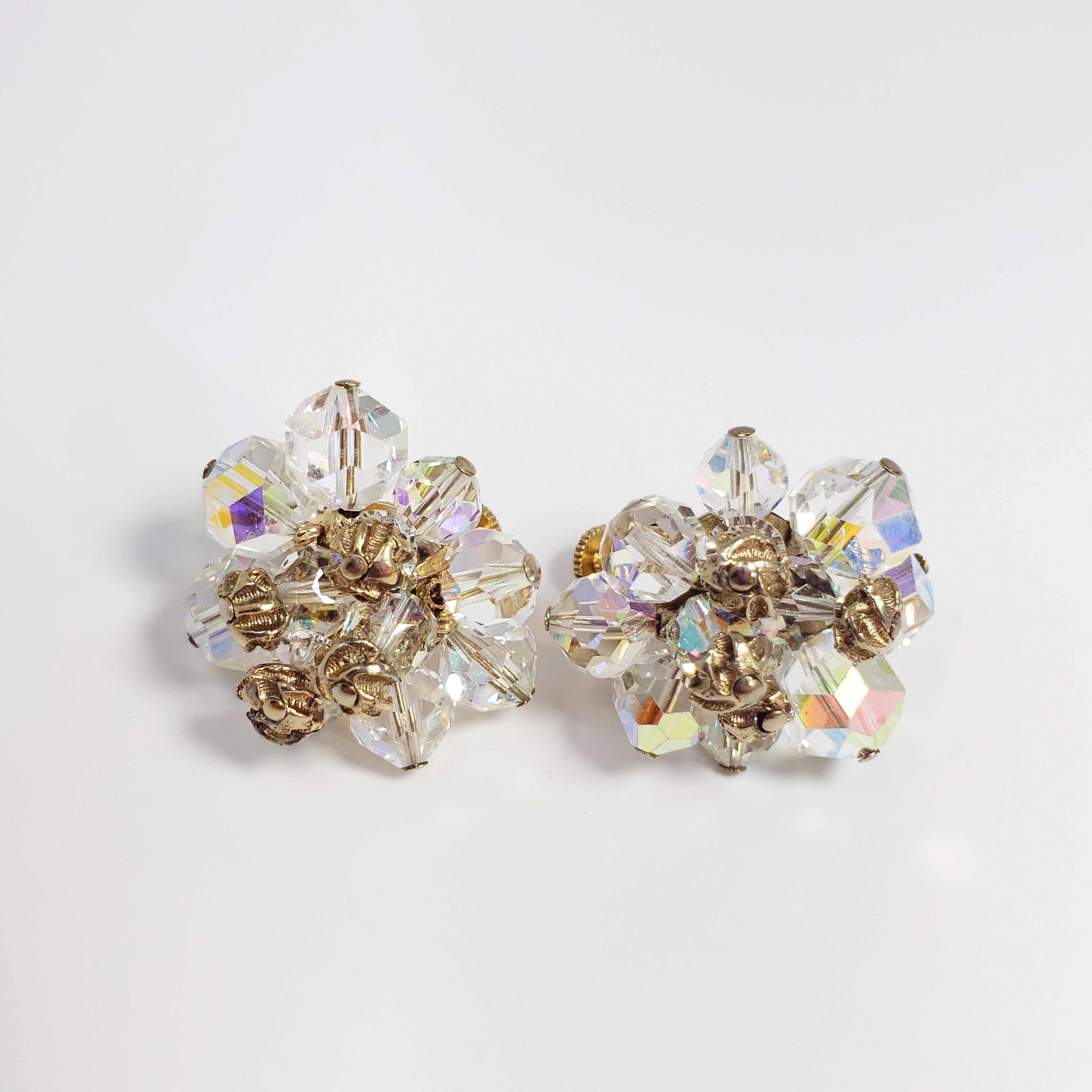 Vendome Aurora Borealis Crystal Demi Parure Three Strand Necklace and Earrings 2