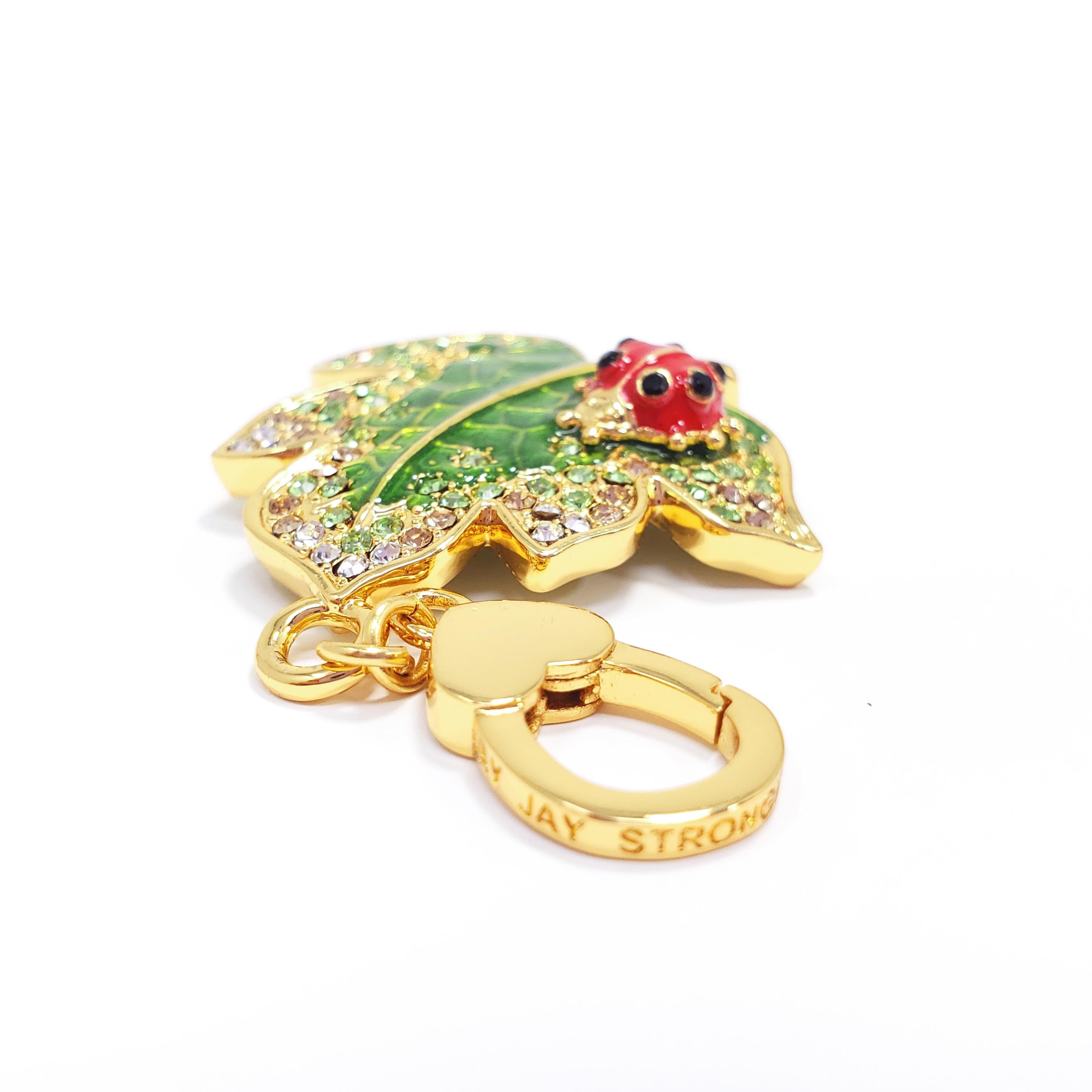 Jay Strongwater Lead & Ladybug Charm in Gold, with Enamel and Crystals In New Condition In Milford, DE