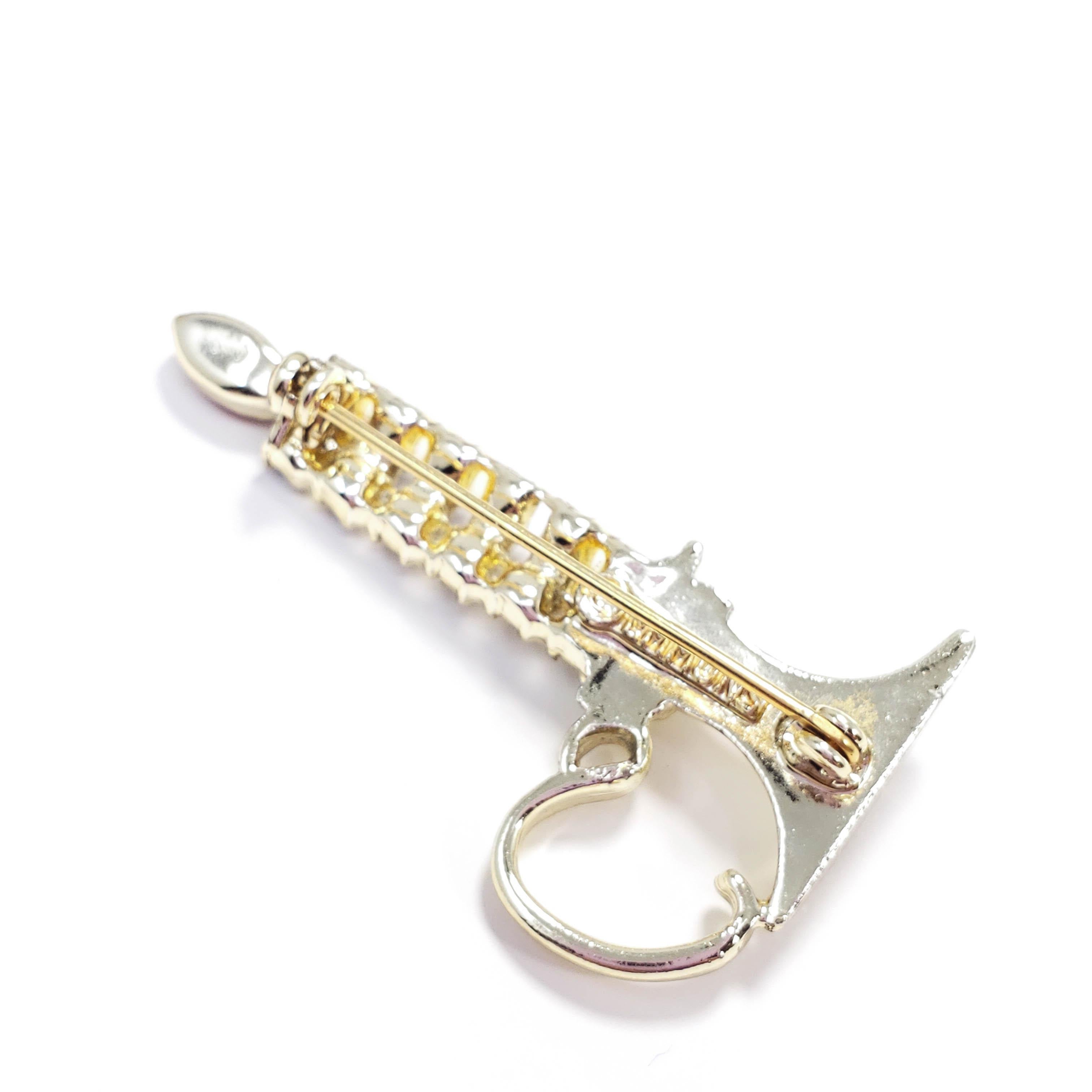 Women's or Men's Emmons Glowing Candlestick Crystal Brooch Pin in Gold, Mid 1900