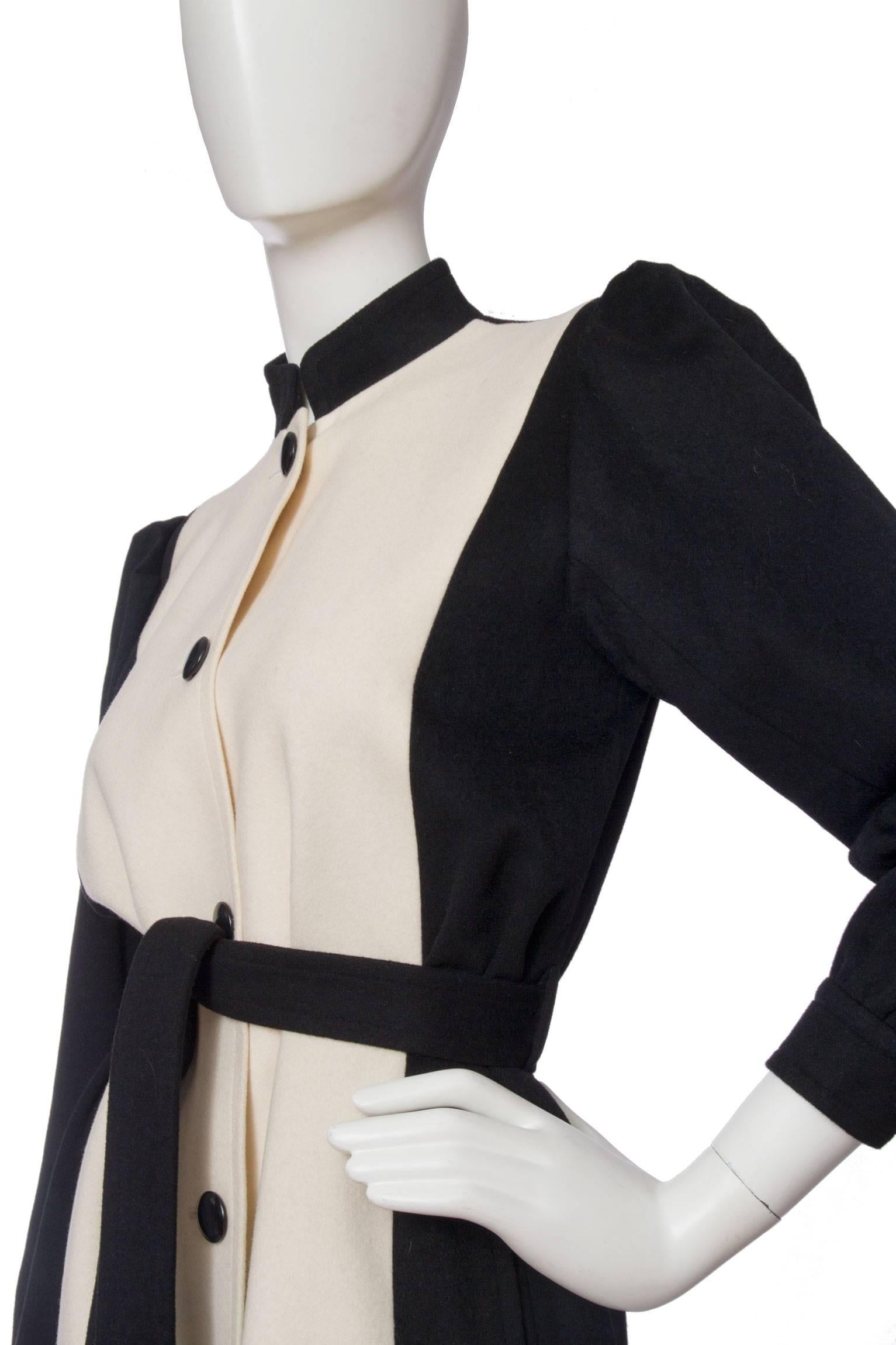 1980s Yves Saint Laurent Black & White Wool Coat For Sale 2