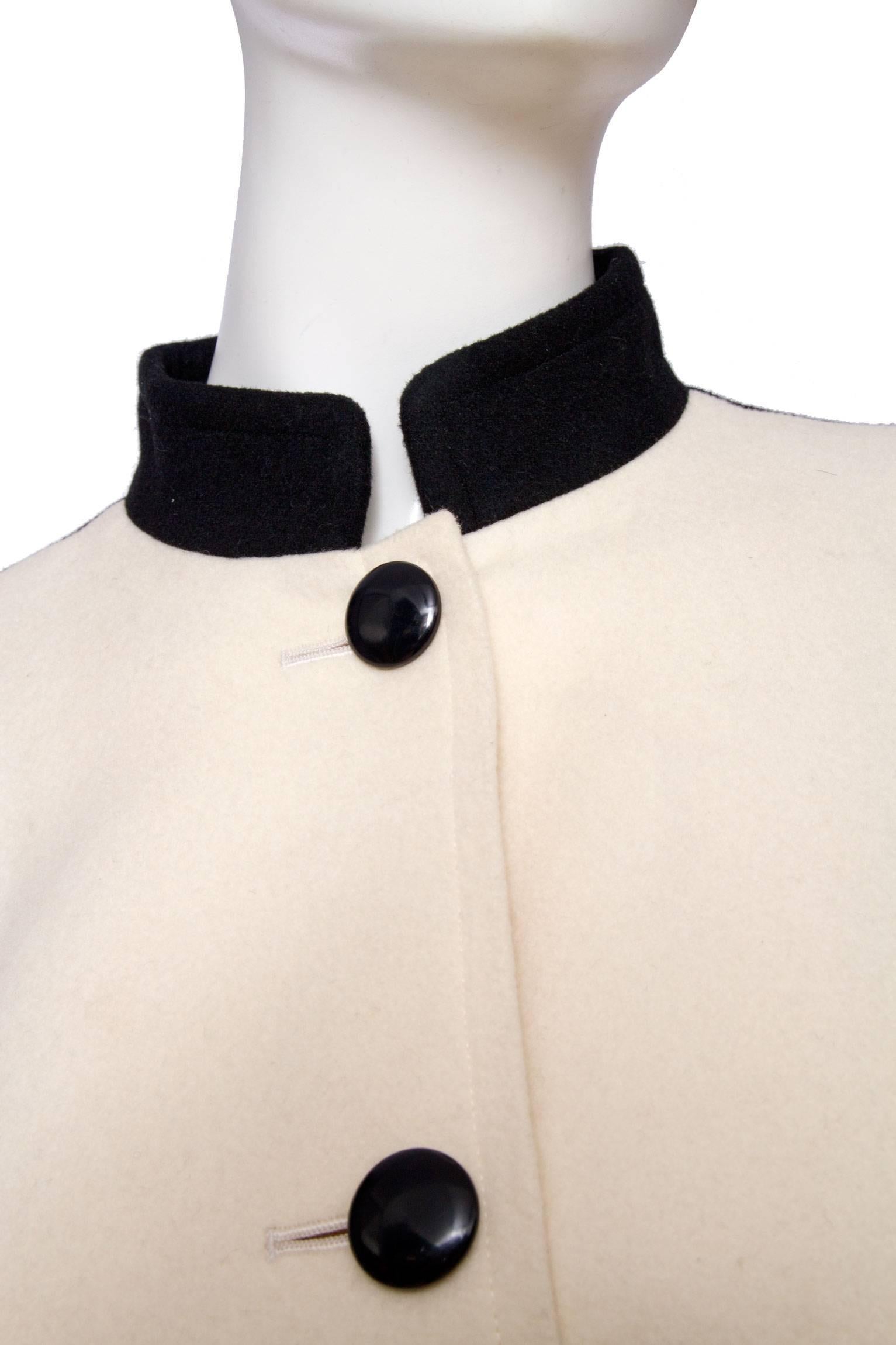 1980s Yves Saint Laurent Black & White Wool Coat For Sale 3