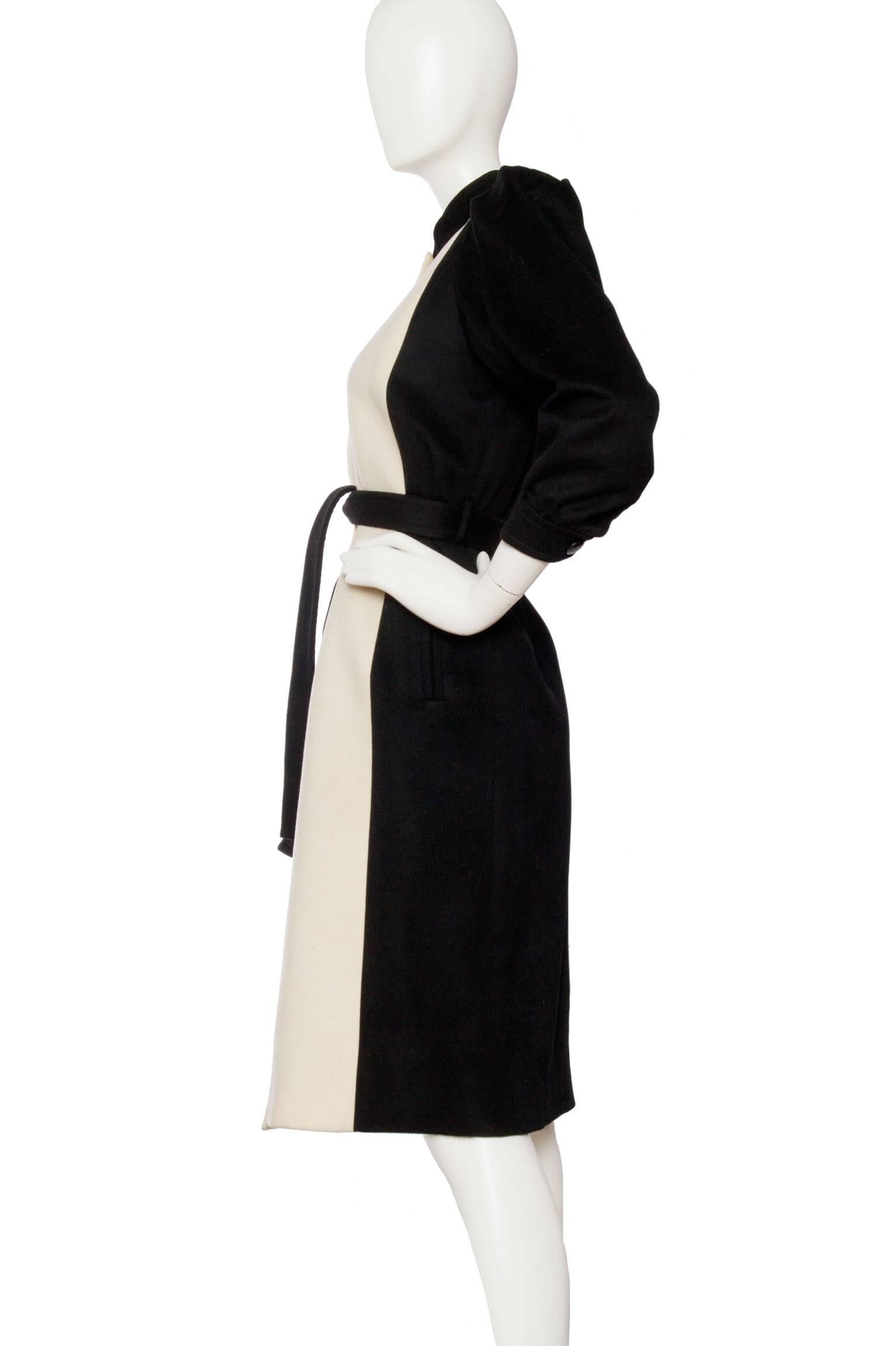 Women's 1980s Yves Saint Laurent Black & White Wool Coat For Sale