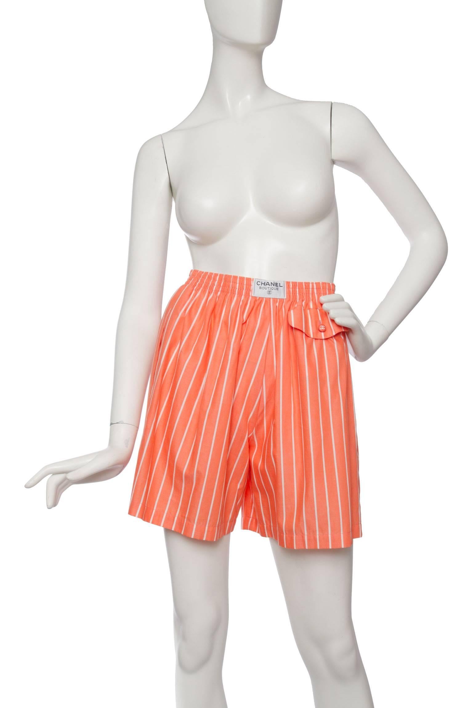 Orange 1980s Chanel Striped Cotton Pajamas 