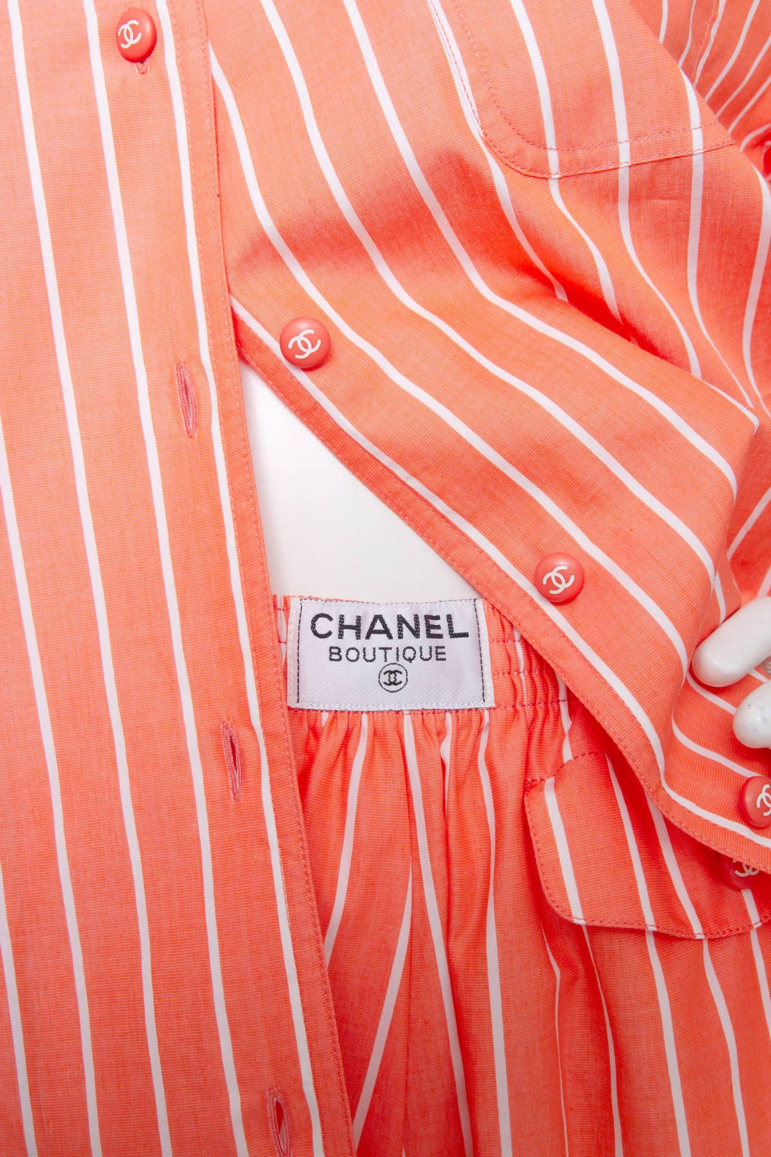 1980s Chanel Striped Cotton Pajamas  2