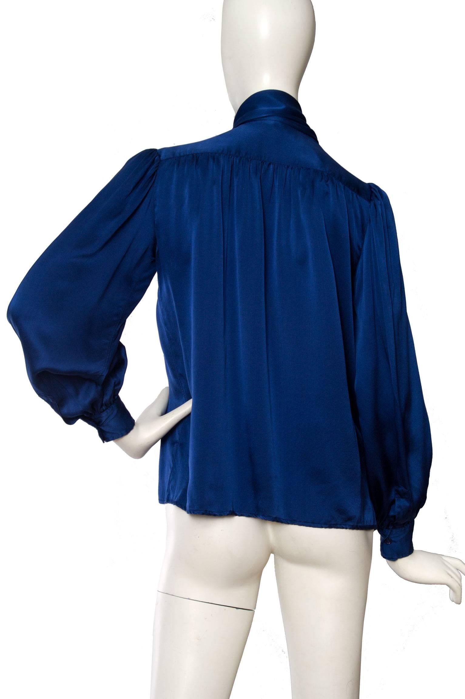 Women's or Men's 1980s Yves Saint Laurent Blue Silk Blouse