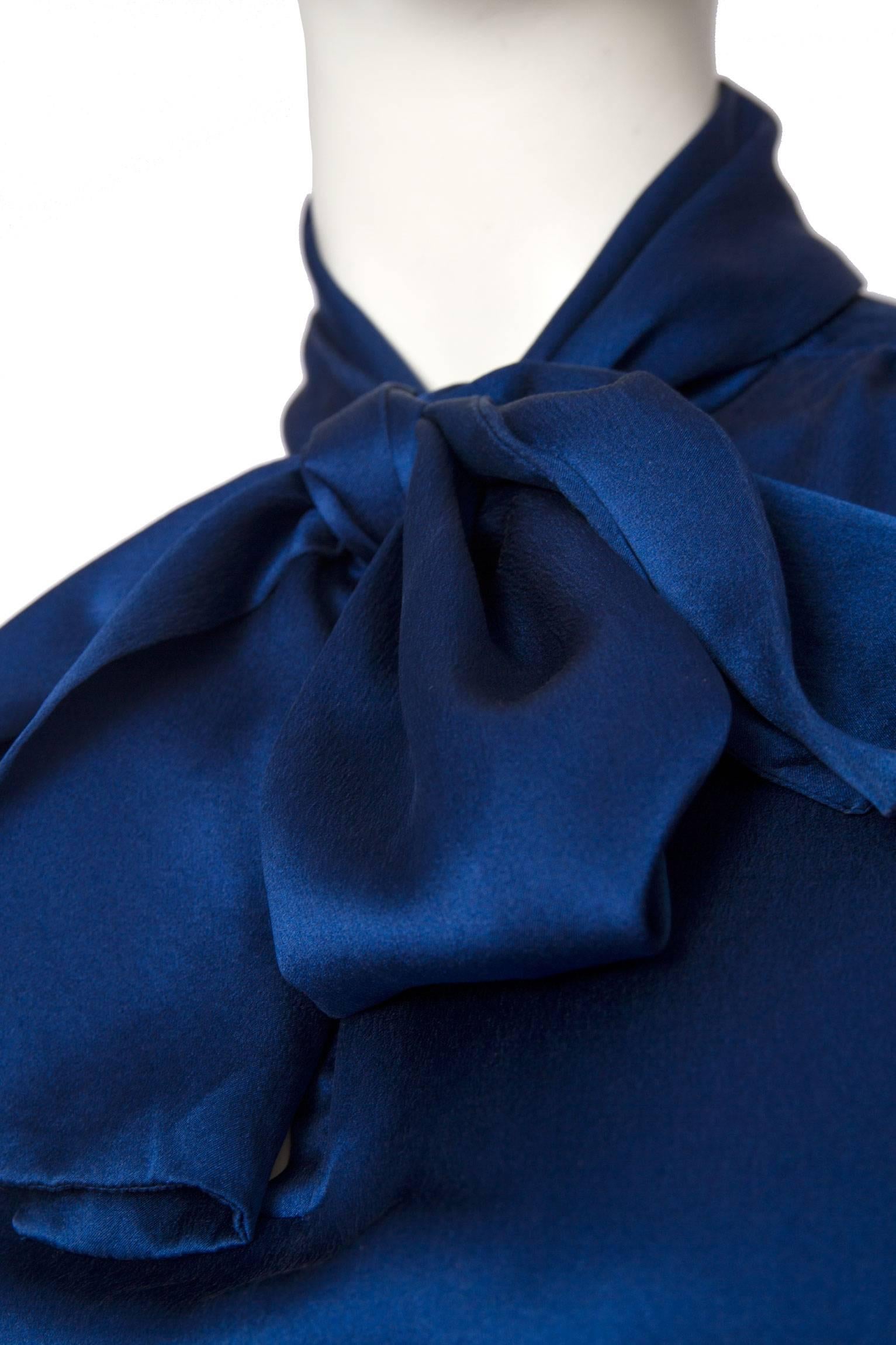 1980s Yves Saint Laurent Blue Silk Blouse 4