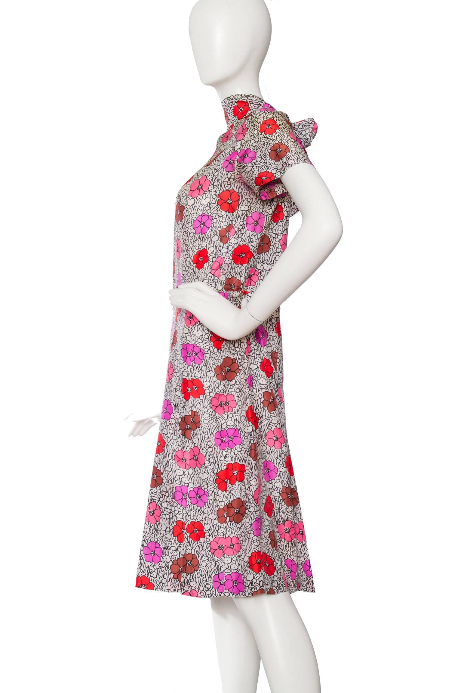 Brown 1960s Floral Chanel Haute Couture Dress