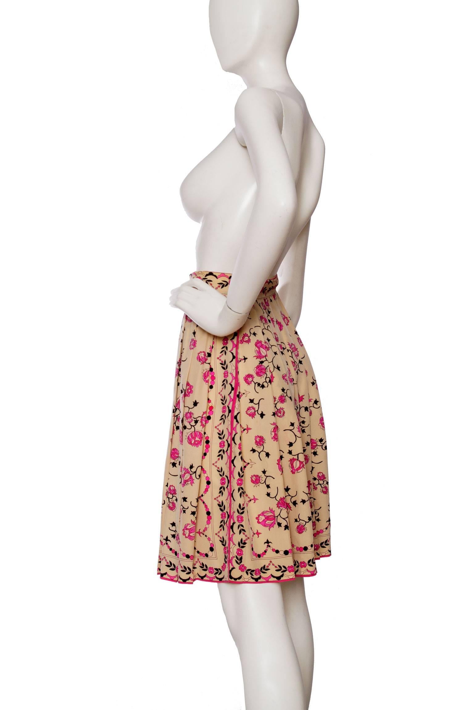 Beige 1960s Emilio Pucci Floral Print Silk Skirt For Sale
