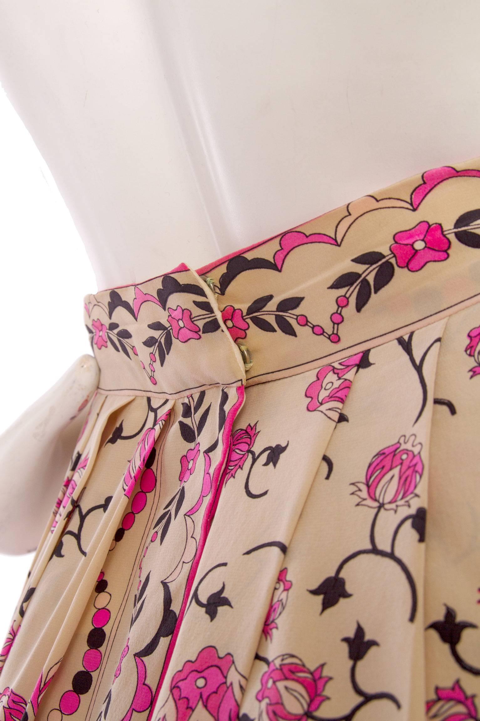 1960s Emilio Pucci Floral Print Silk Skirt For Sale 1