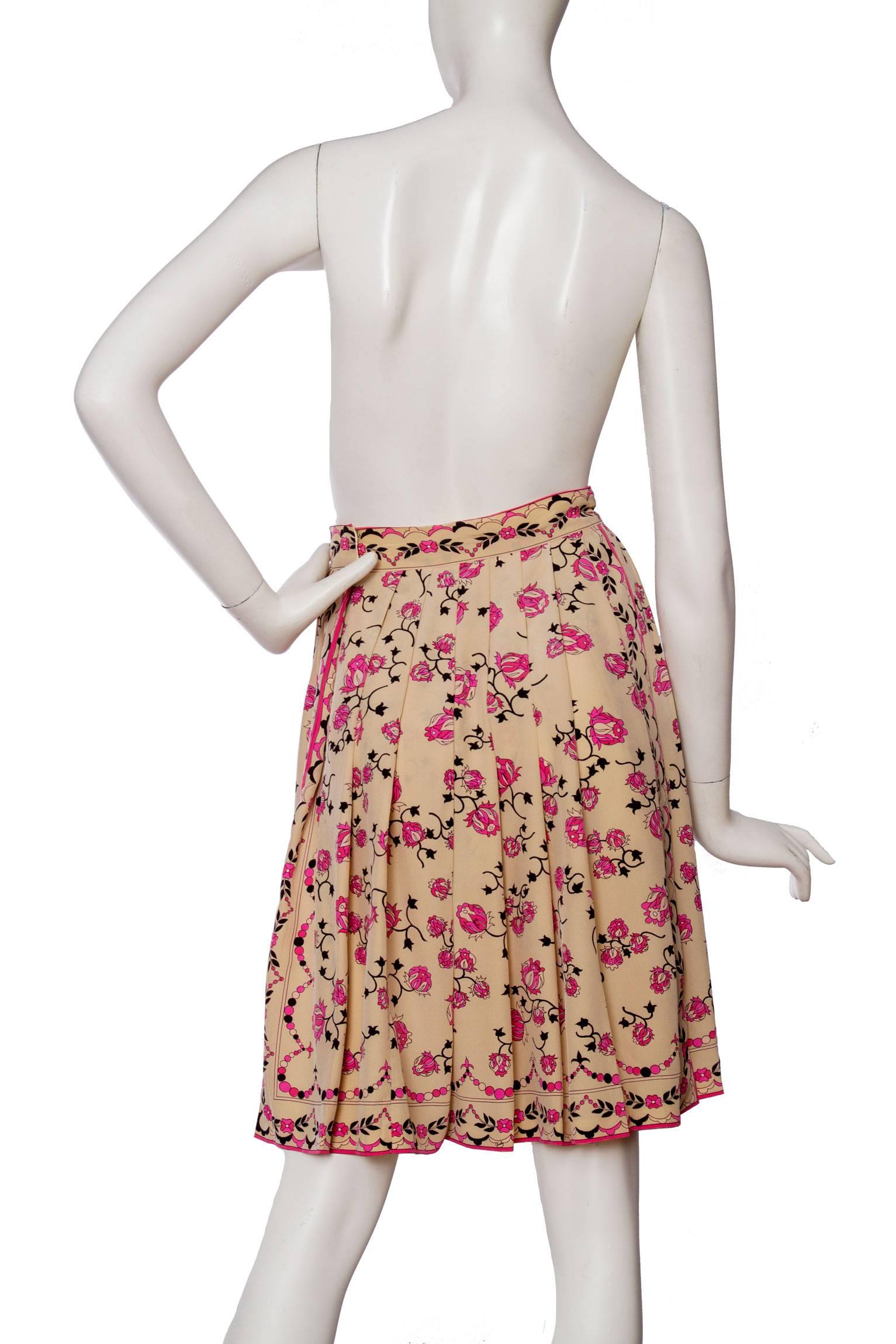 Women's 1960s Emilio Pucci Floral Print Silk Skirt For Sale