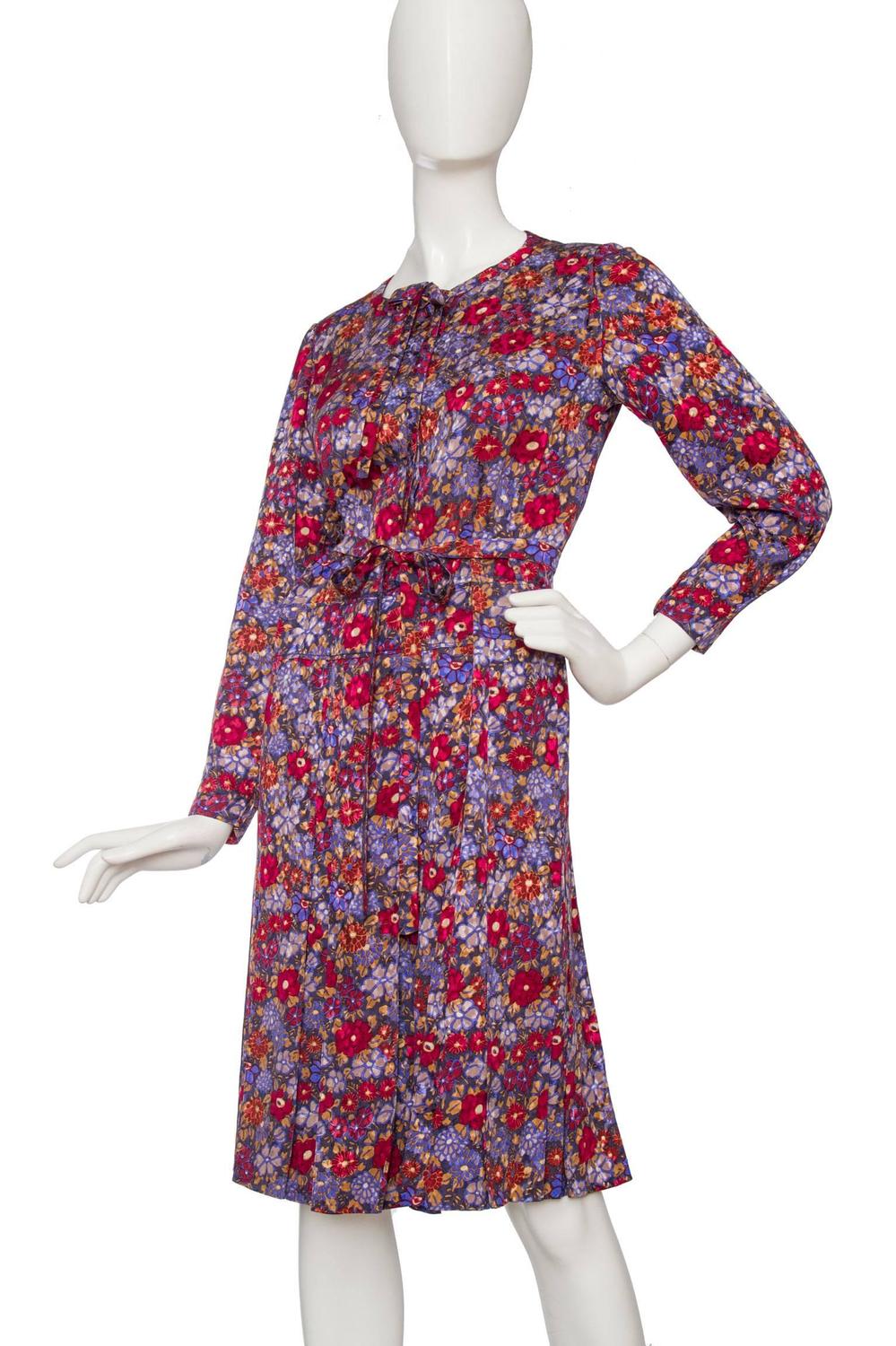 60s Chanel Haute Couture Floral Silk Dress For Sale at 1stdibs