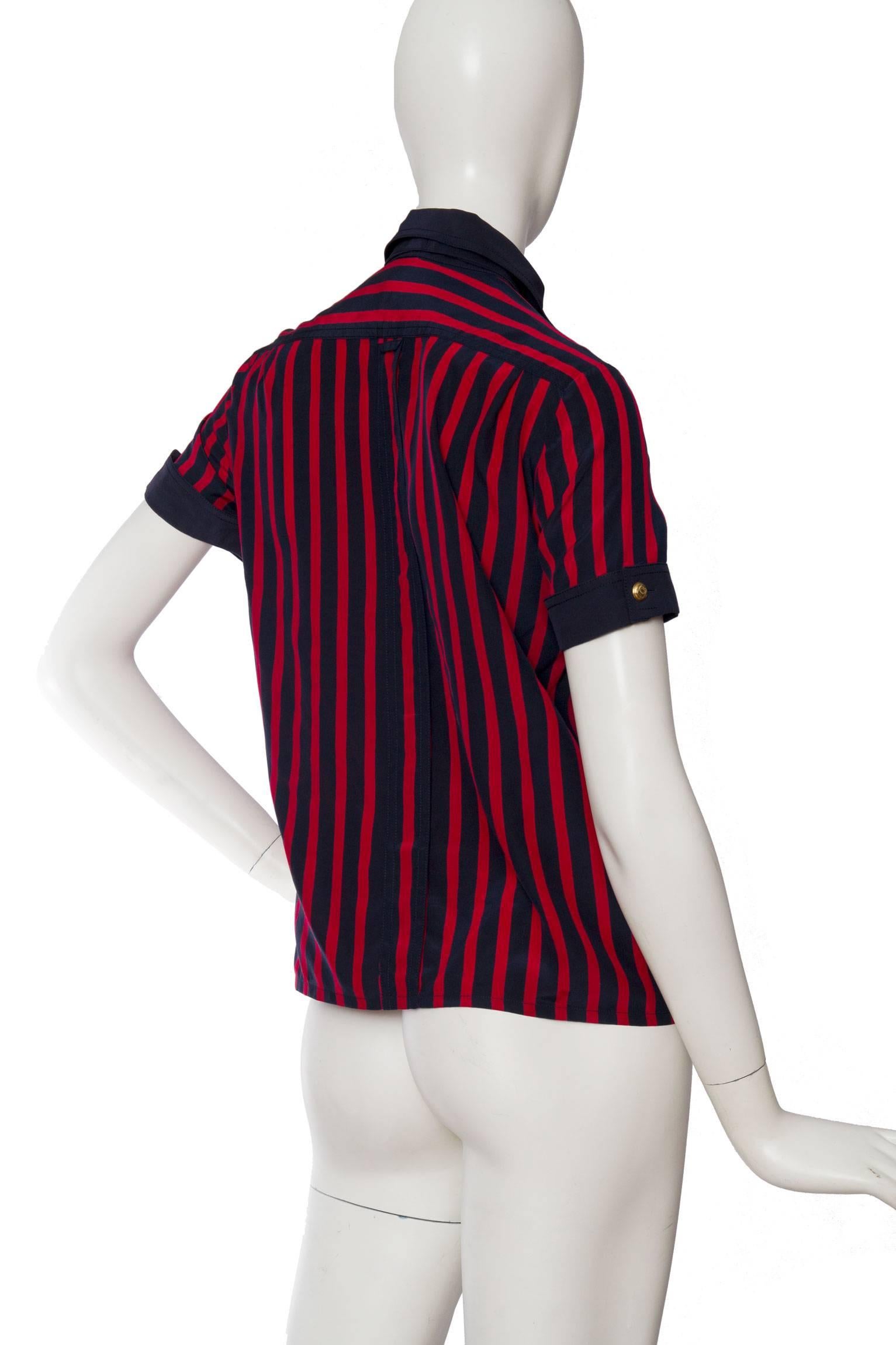 Black 1980s Chanel Striped Silk Blouse  For Sale