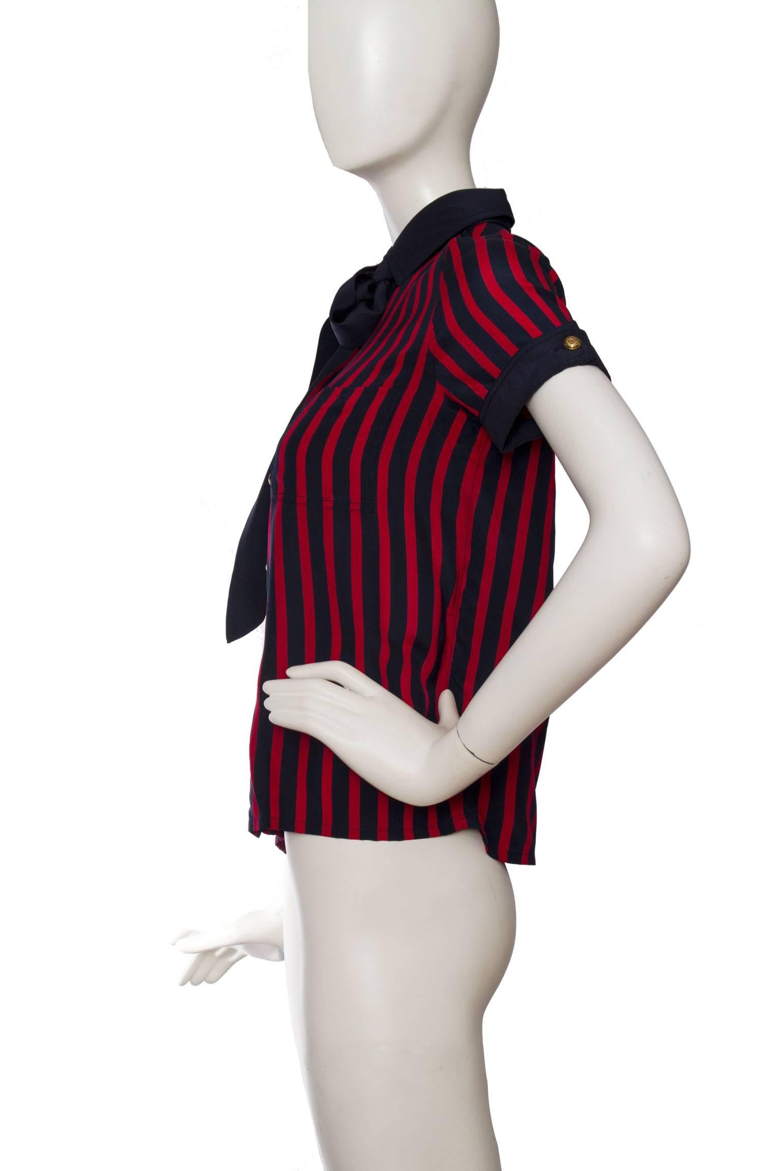 1980s Chanel Striped Silk Blouse  In Good Condition For Sale In Copenhagen, DK