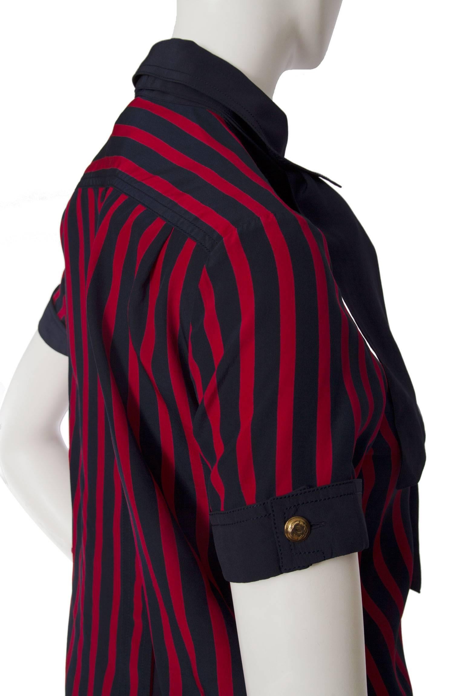 1980s Chanel Striped Silk Blouse  For Sale 2