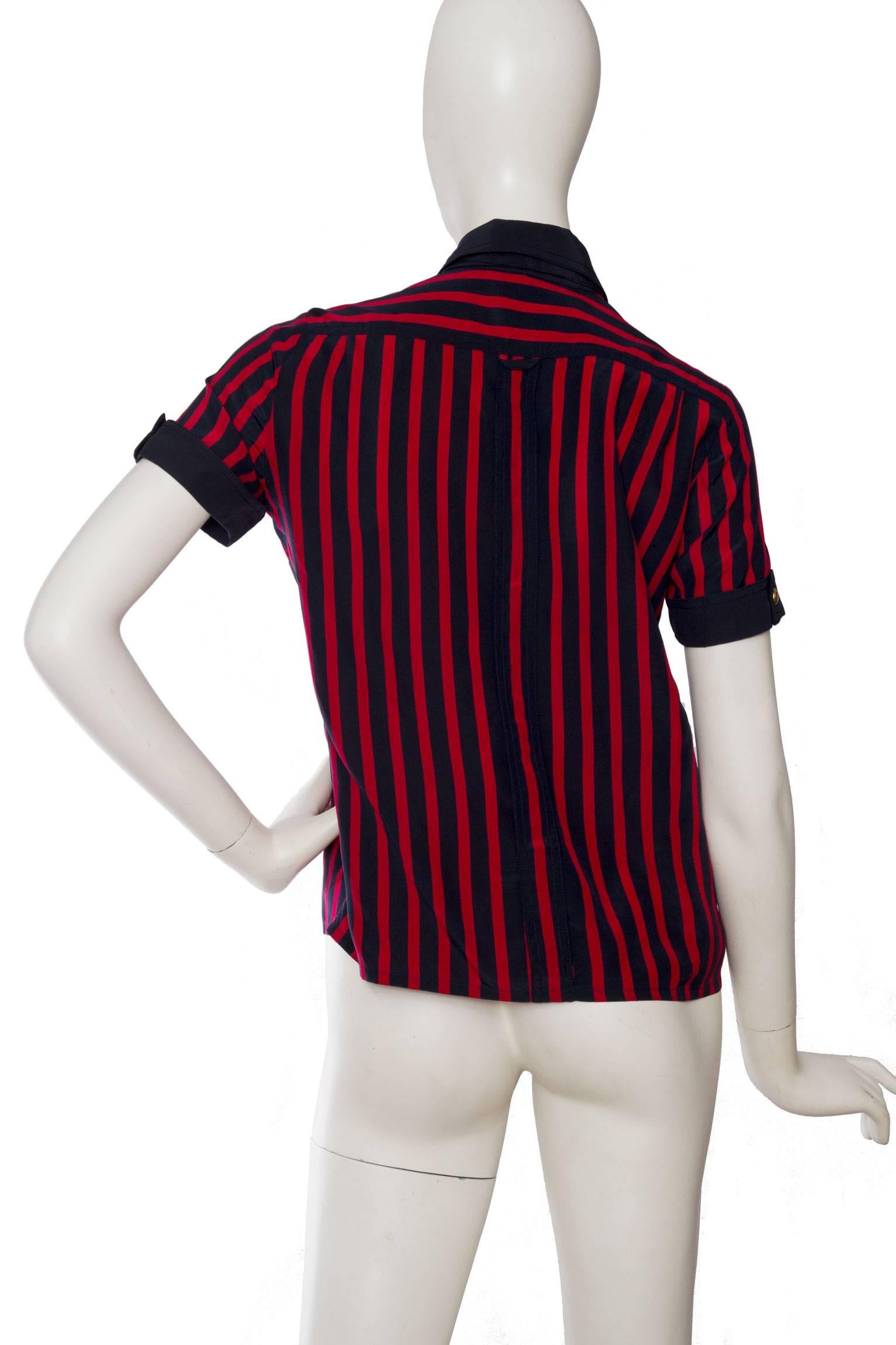 1980s Chanel Striped Silk Blouse  For Sale 1