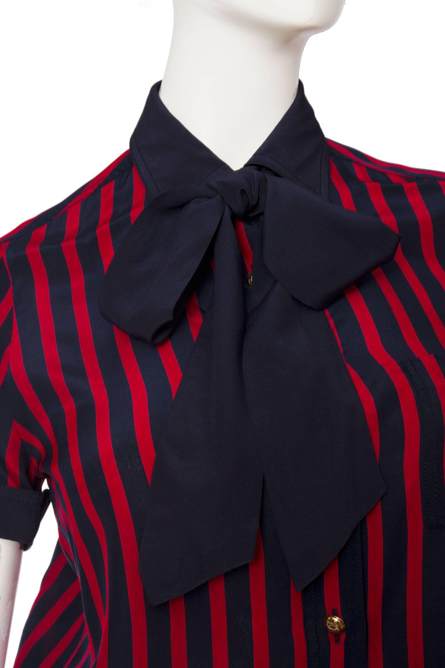 Women's 1980s Chanel Striped Silk Blouse  For Sale