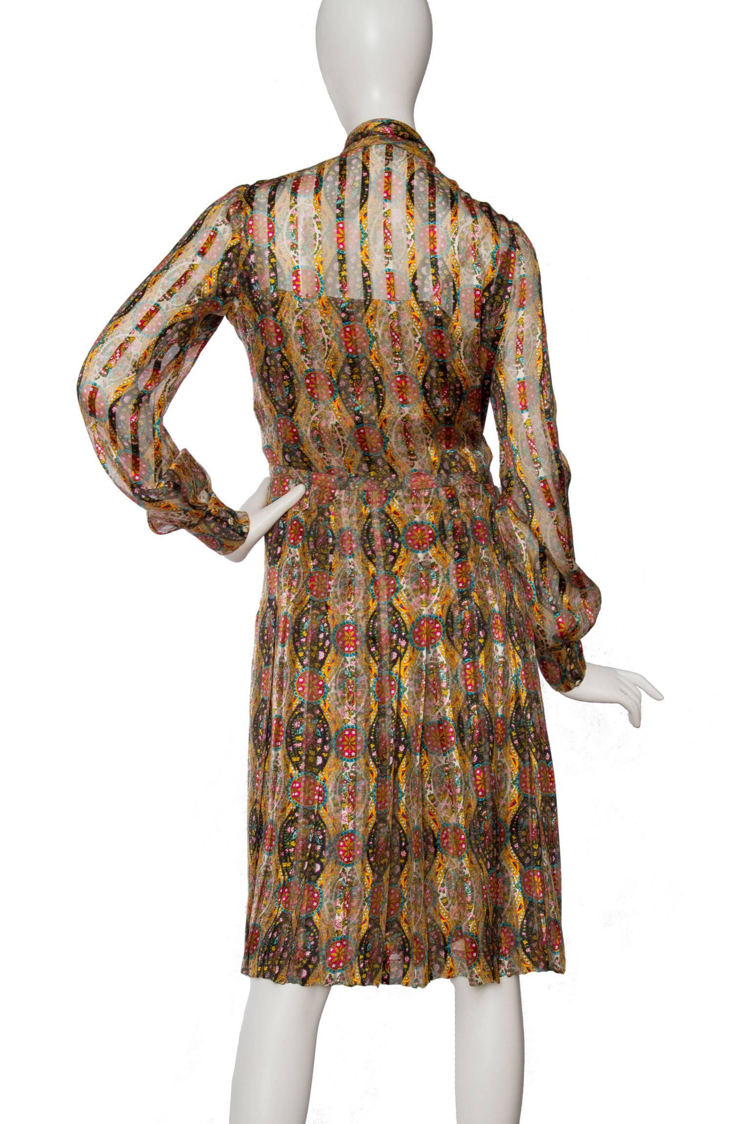 Brown 60s Chanel Haute Couture Silk Paisley Dress For Sale