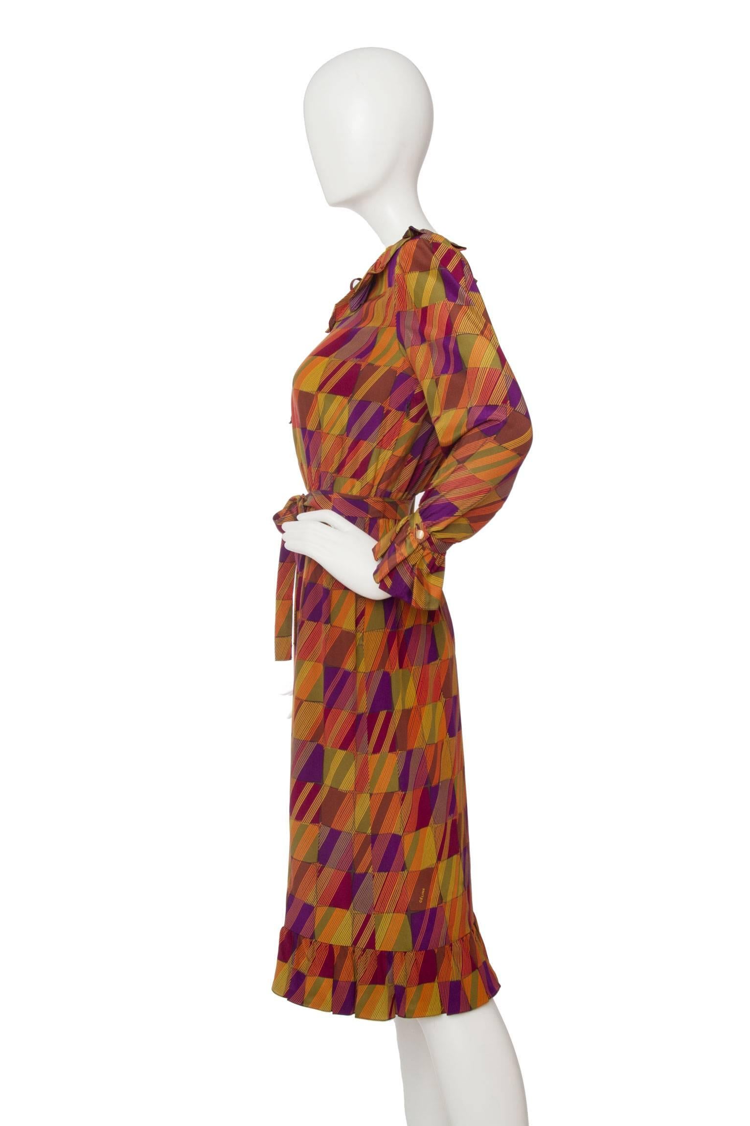 1970s Graphic Céline Silk Dress In Good Condition For Sale In Copenhagen, DK