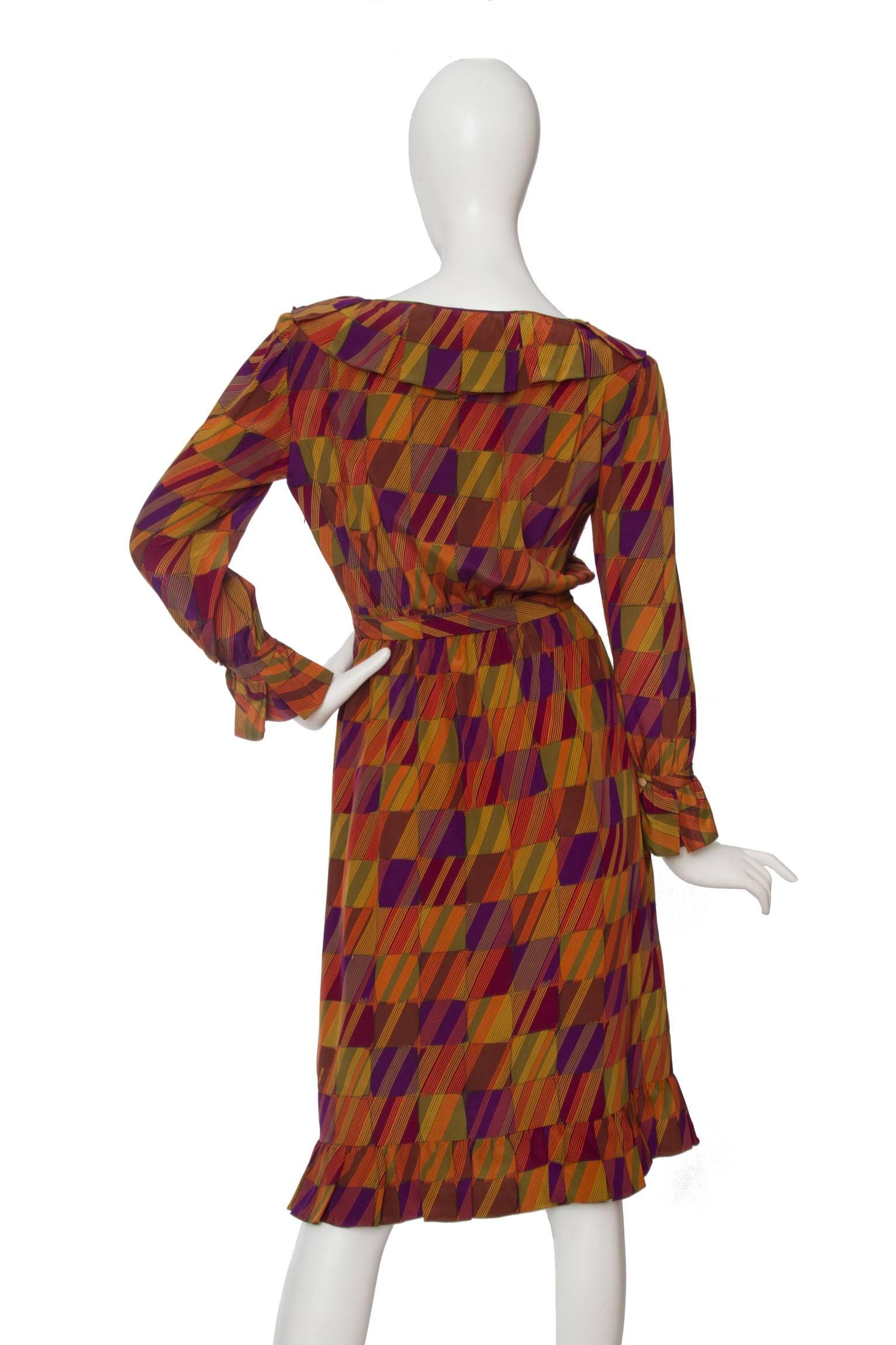 Women's 1970s Graphic Céline Silk Dress For Sale