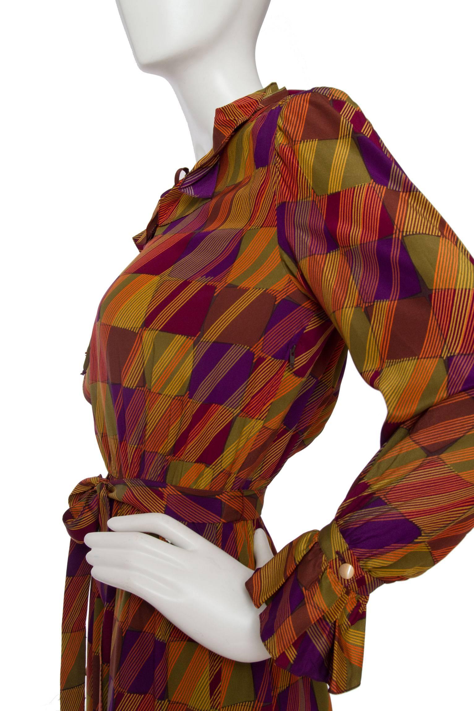 1970s Graphic Céline Silk Dress For Sale 1